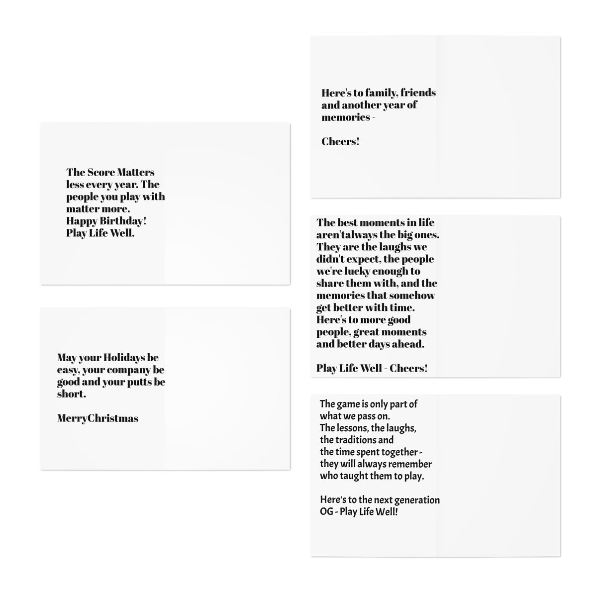 Play Life Well Greeting Card Set (5-Pack) — 'Life Moments', 'Another Year Another Round', 'Thanks to the Good Ones'