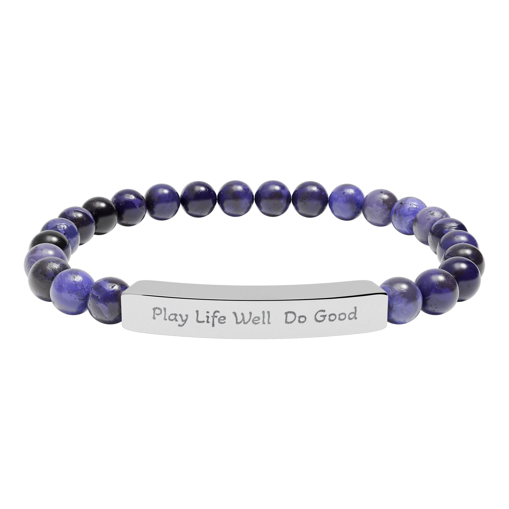 Play Life Well Do Good Natural Stone Stretch Bracelet — Polished Bar Bead Bracelet