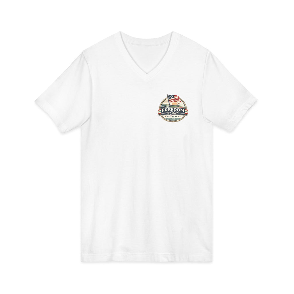 Freedom to Chill V-Neck Tee — Patriotic Beach Vintage Graphic