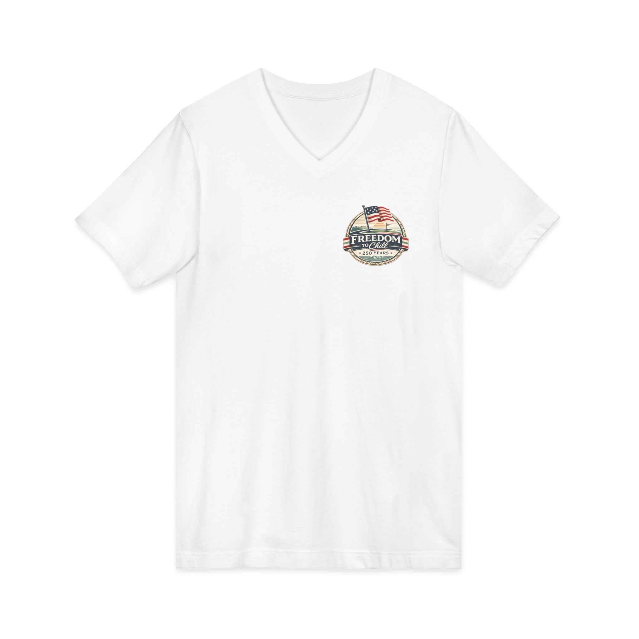 Freedom to Chill V-Neck Tee — Patriotic Beach Vintage Graphic