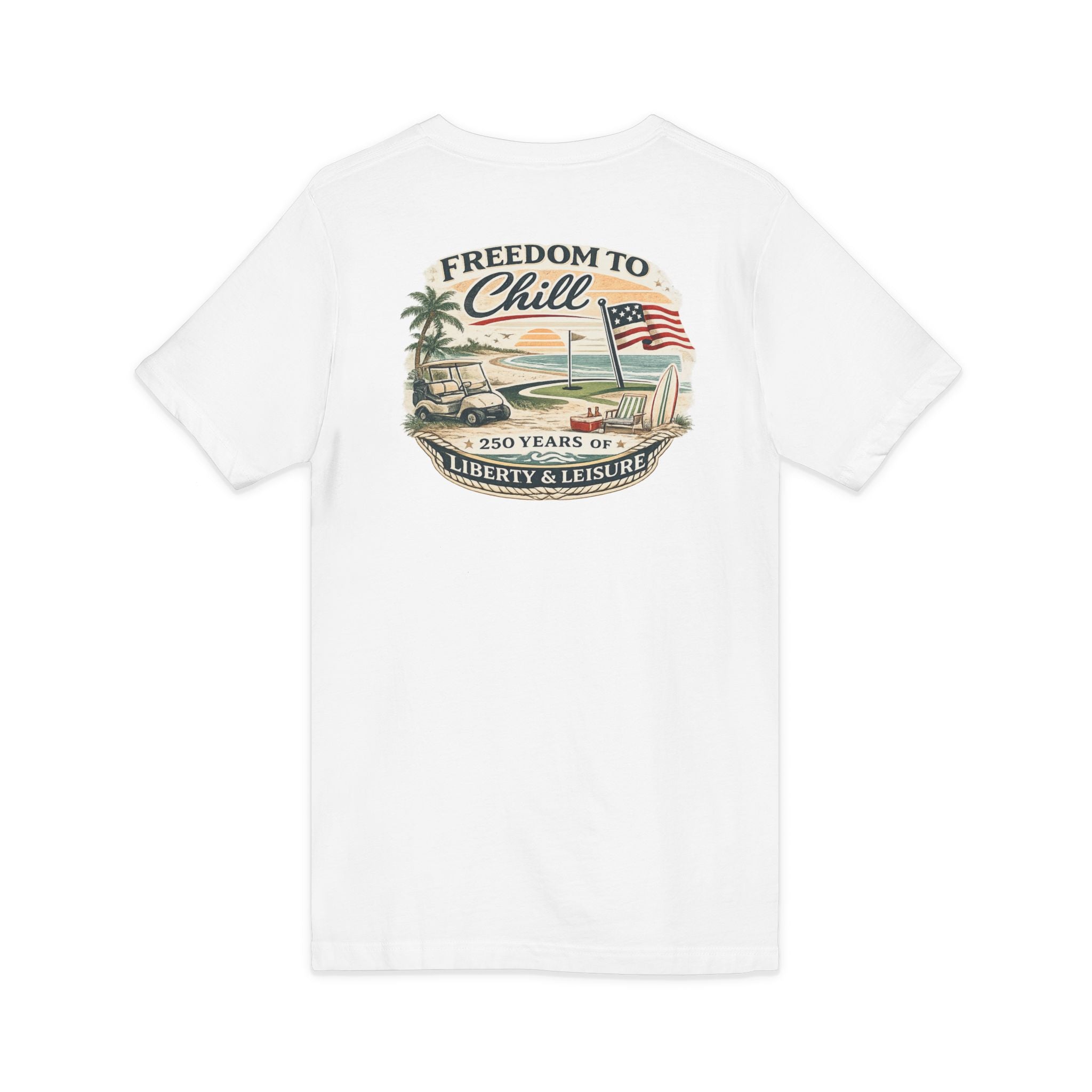 Freedom to Chill V-Neck Tee — Patriotic Beach Vintage Graphic