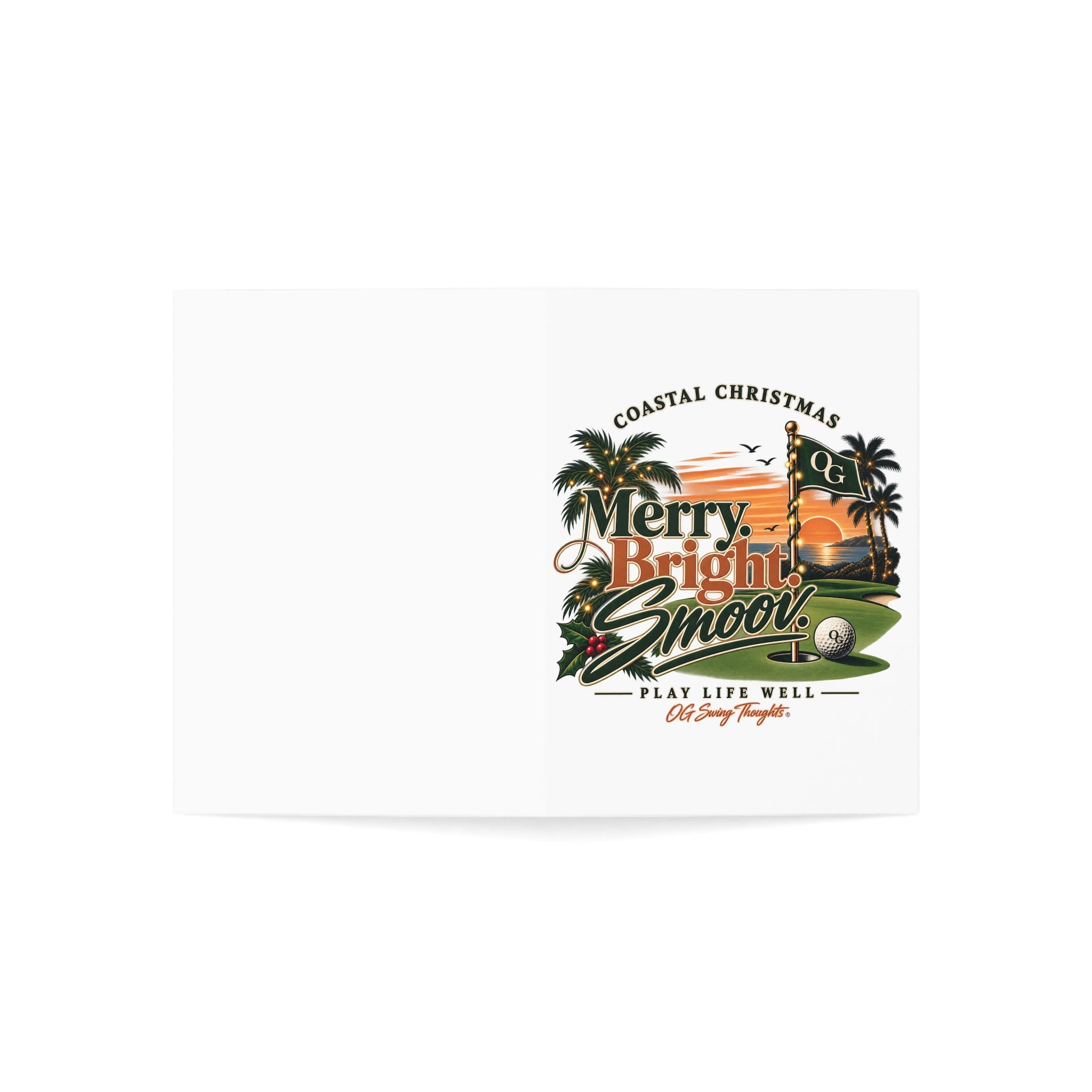 Coastal Christmas Golf Greeting Cards – "Merry Bright & Smoov" Holiday Note Cards (Pack Options)