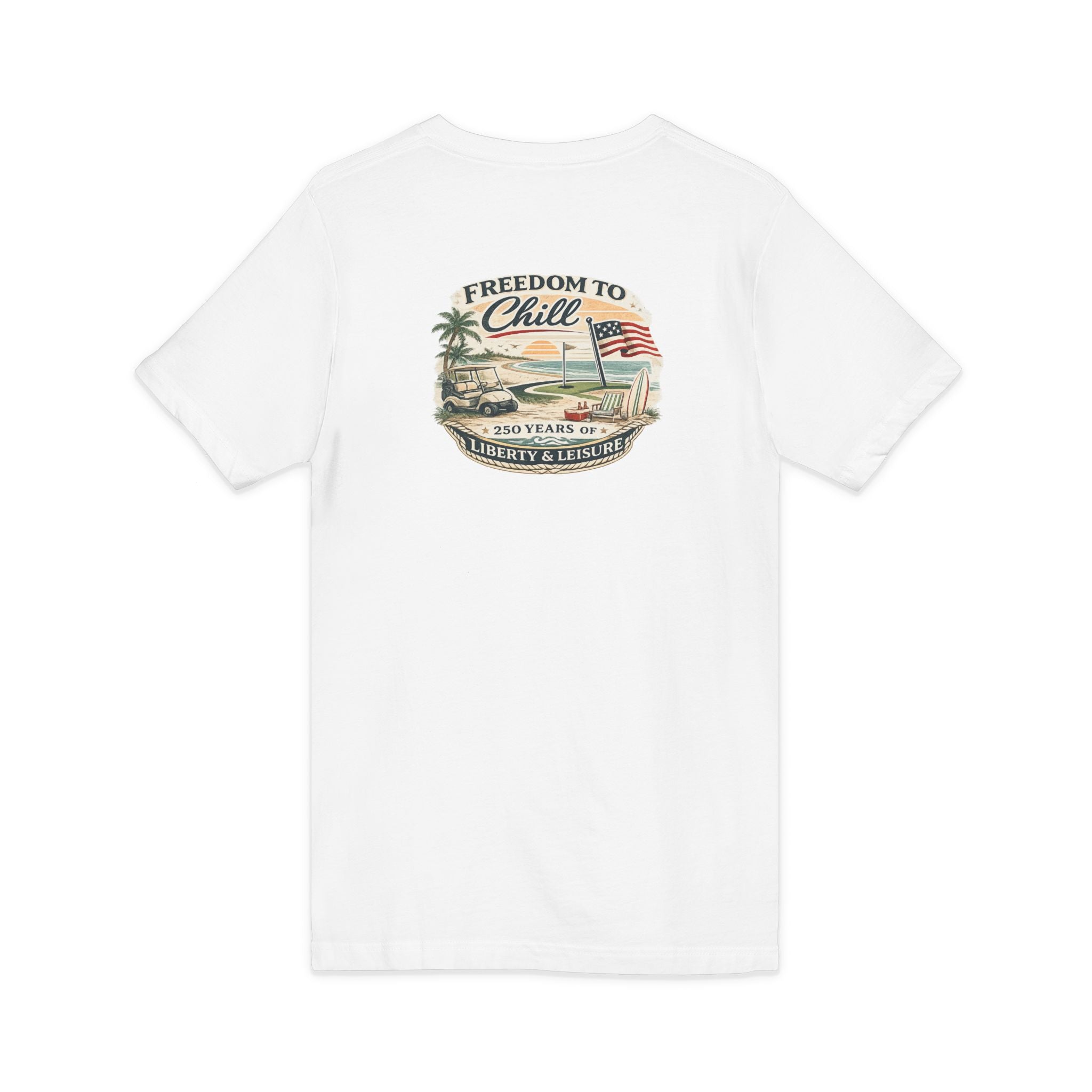 Freedom to Chill V-Neck Tee — Patriotic Beach Vintage Graphic