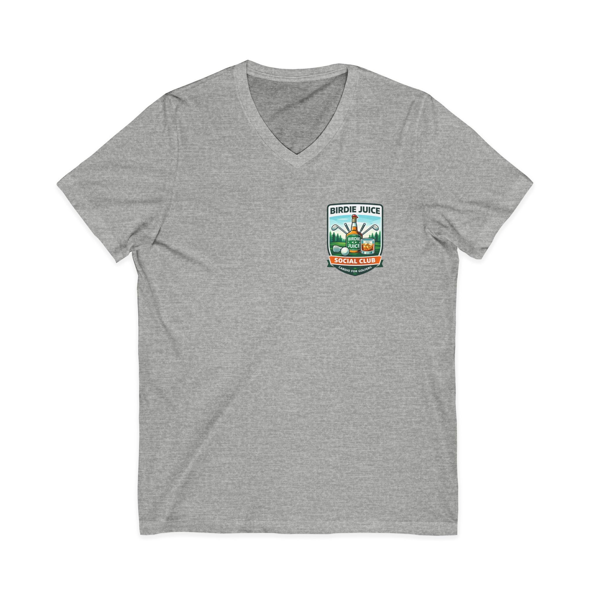 Birdie Juice Social Club Golf T‑Shirt — Vintage Golf Juice Logo V‑Neck