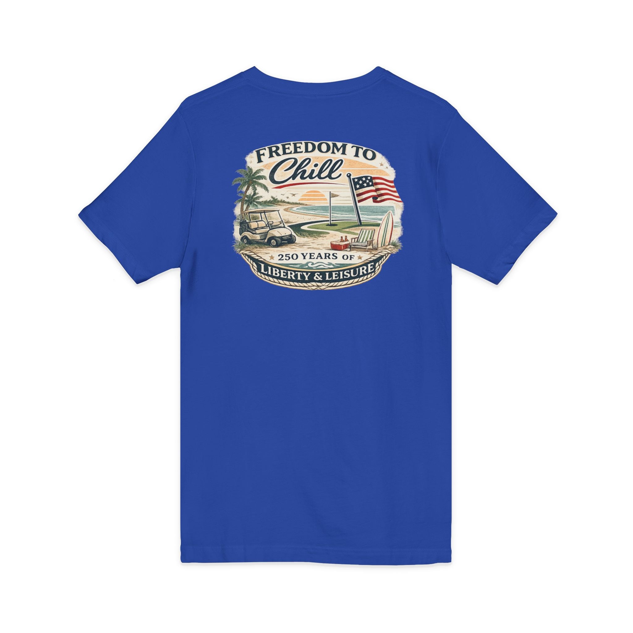 Freedom to Chill V-Neck Tee — Patriotic Beach Vintage Graphic