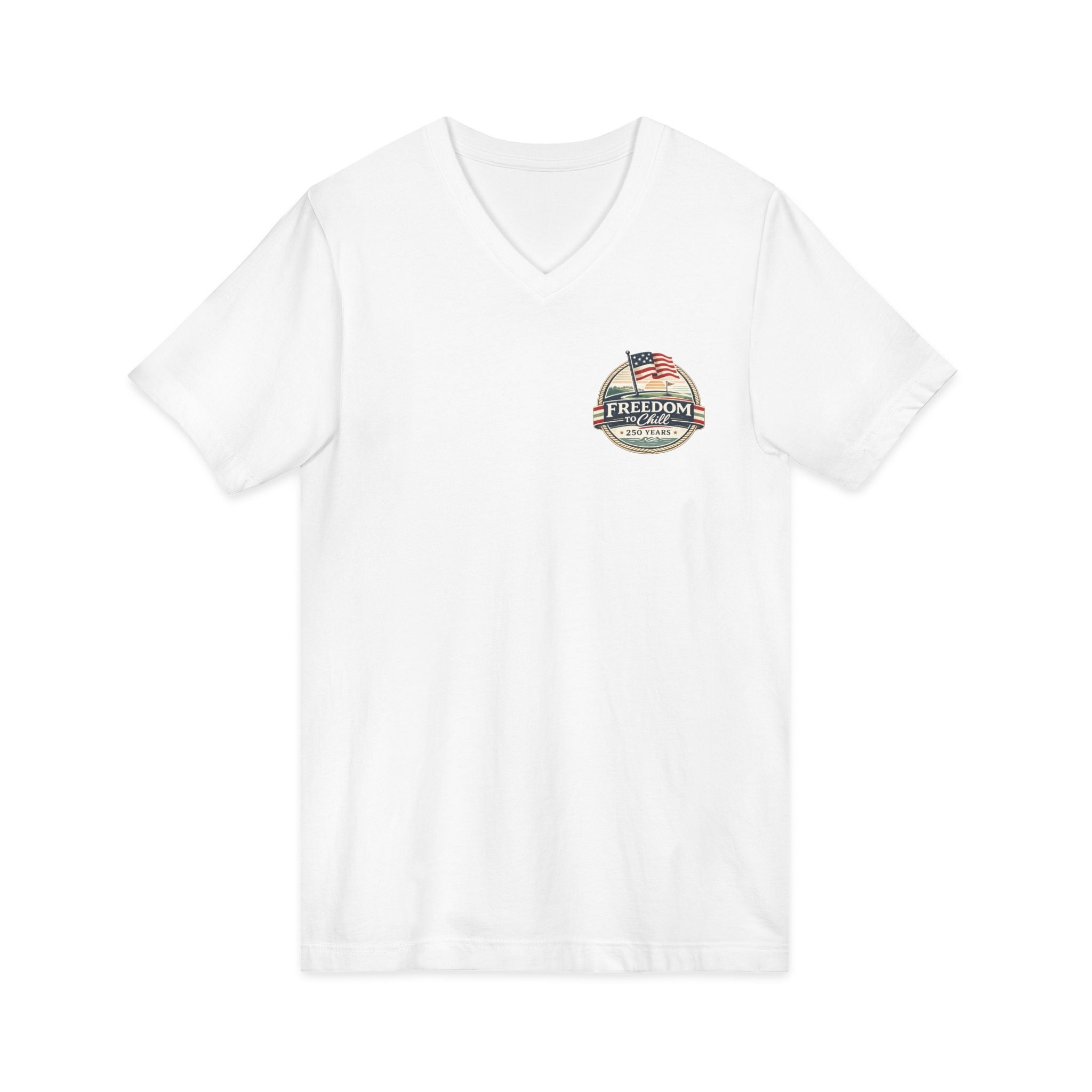 Freedom to Chill V-Neck Tee — Patriotic Beach Vintage Graphic