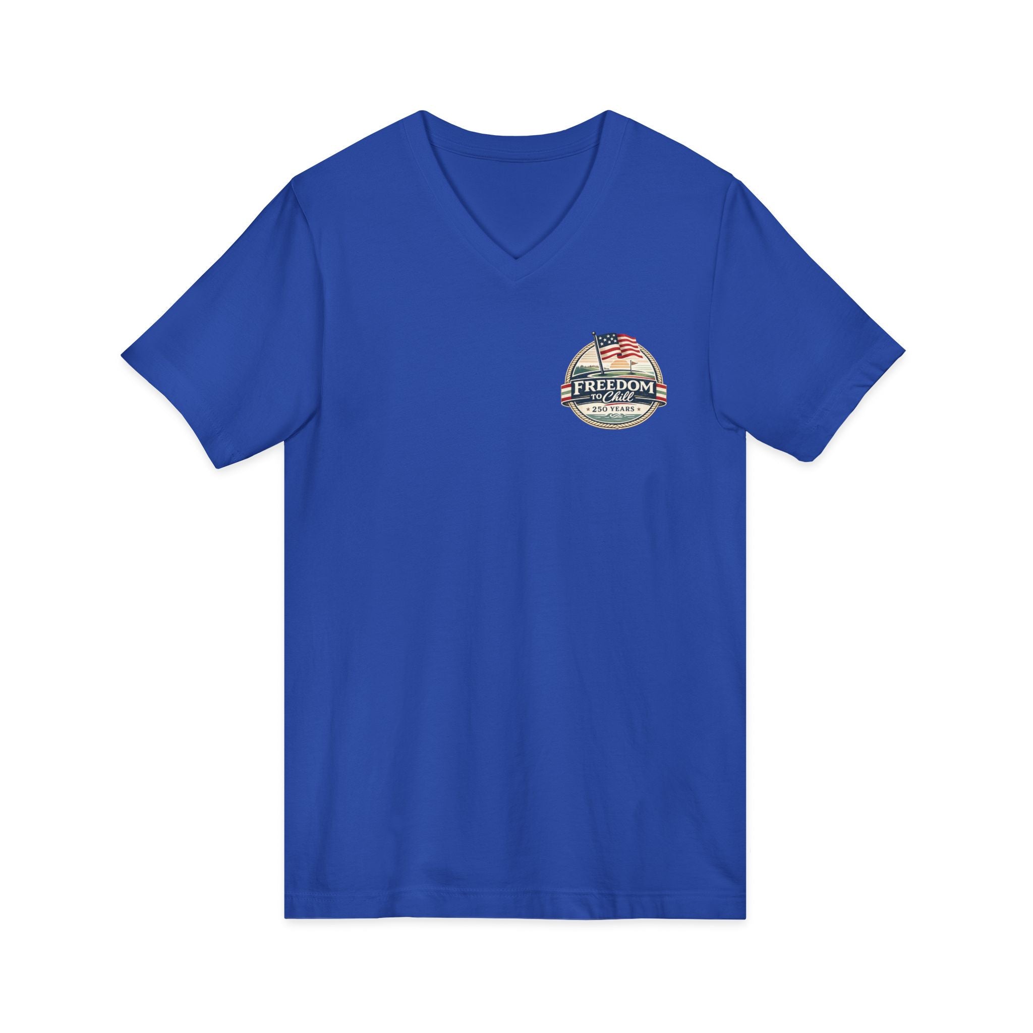 Freedom to Chill V-Neck Tee — Patriotic Beach Vintage Graphic