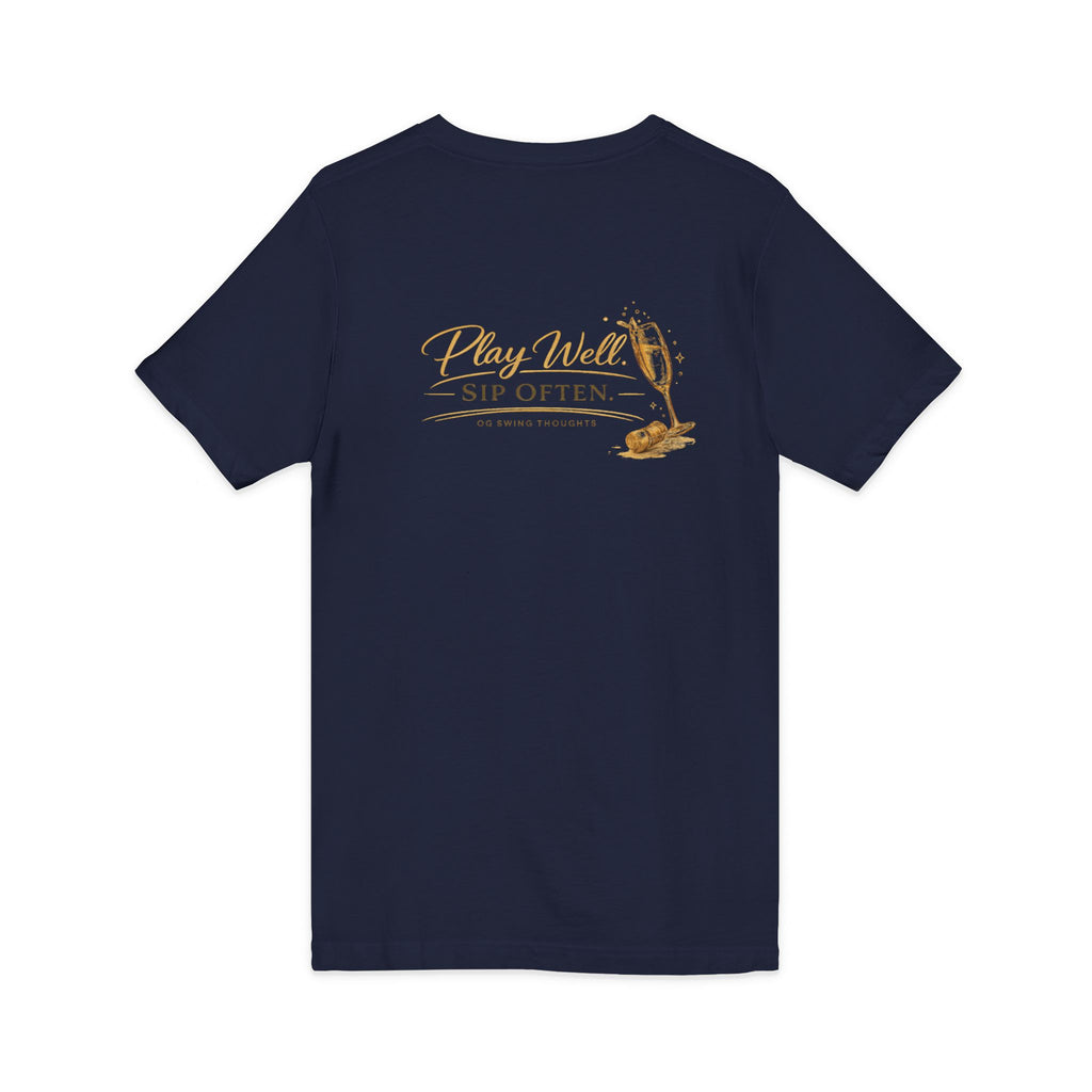 Bogeys & Bubbles V-Neck Tee — “Play Well, Sip Often”