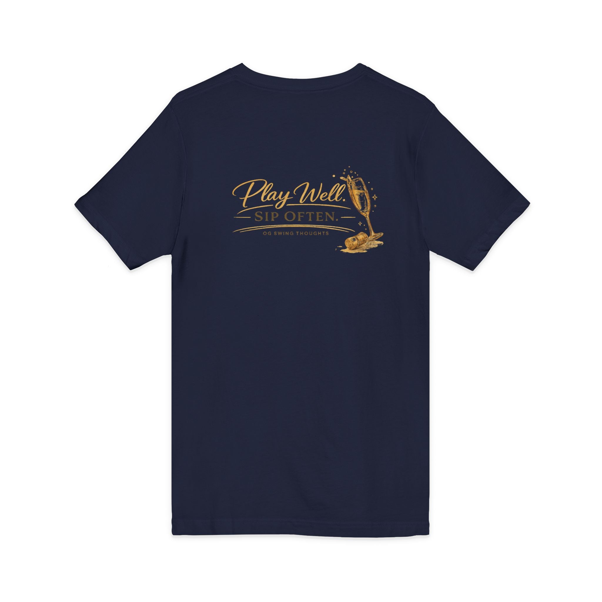 Bogeys & Bubbles V-Neck Tee — “Play Well, Sip Often”