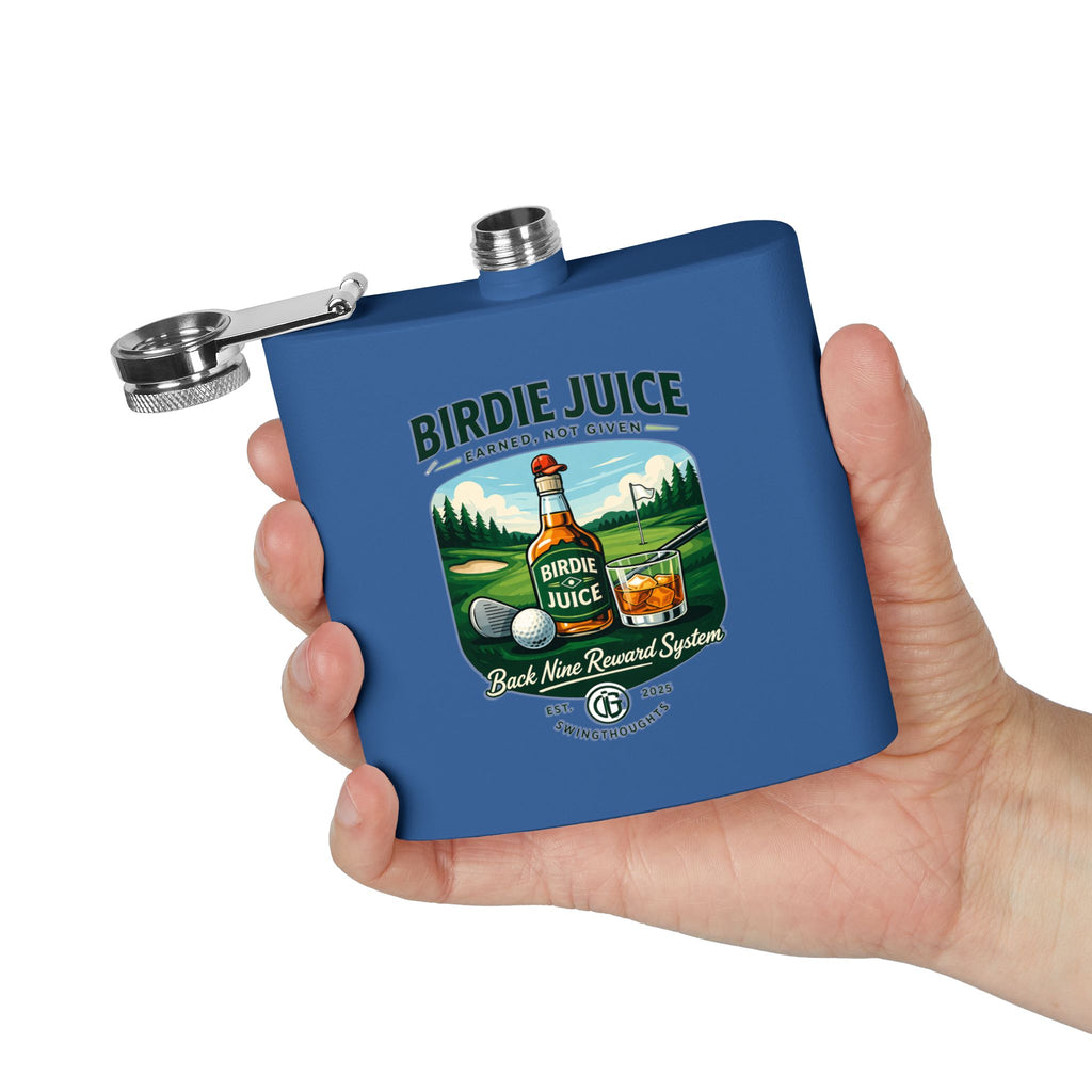 Golf Flask — “Birdie Juice” 6oz Stainless Steel Hip Flask (Golf Gift)