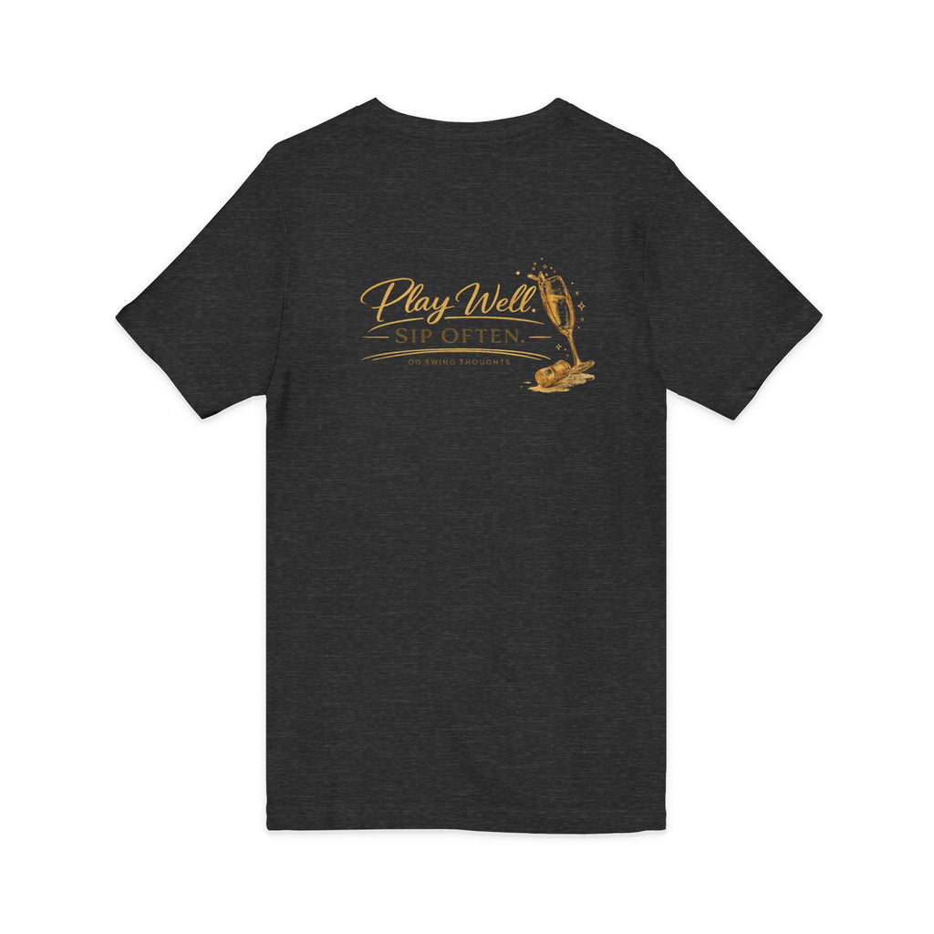 Bogeys & Bubbles V-Neck Tee — “Play Well, Sip Often”