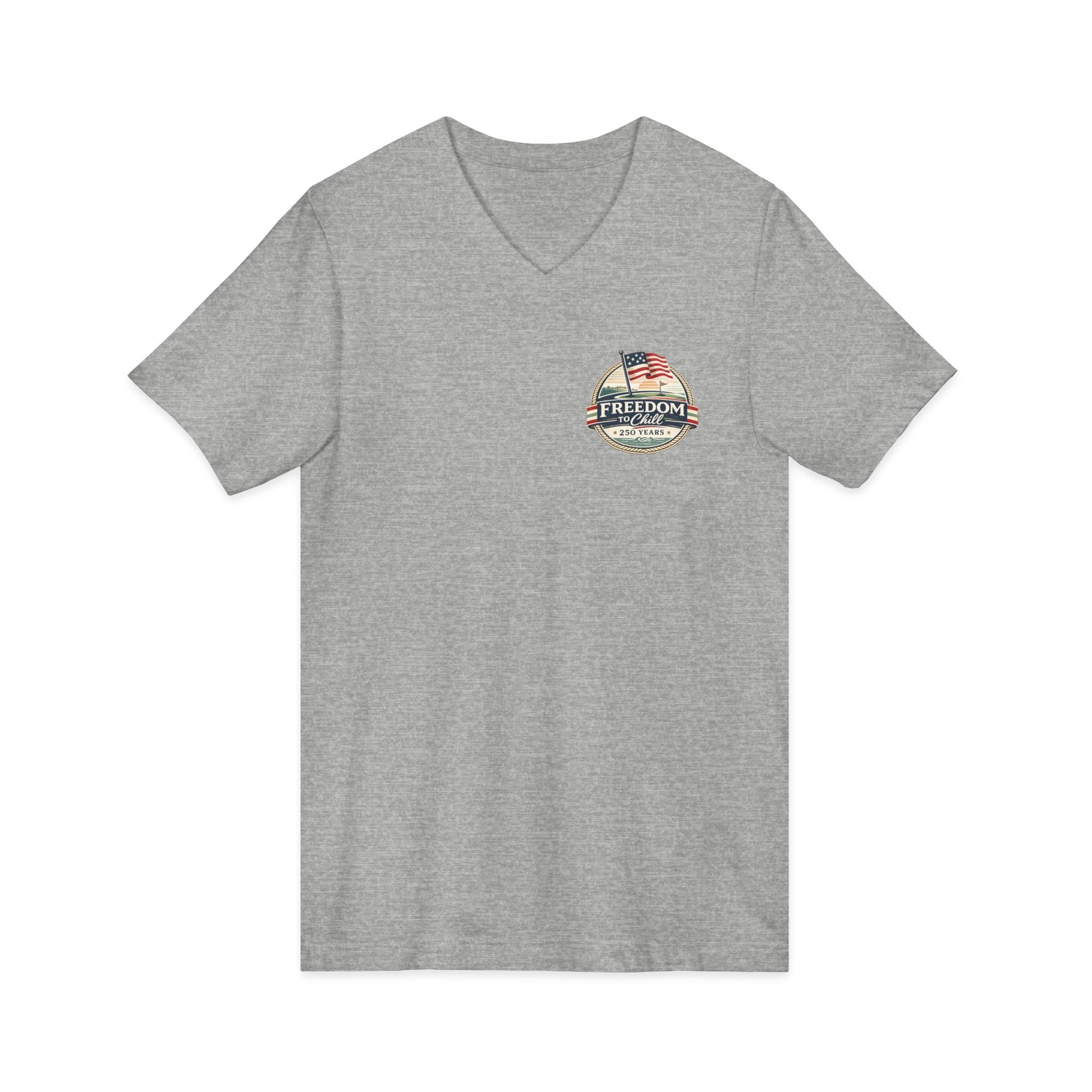 Freedom to Chill V-Neck Tee — Patriotic Beach Vintage Graphic