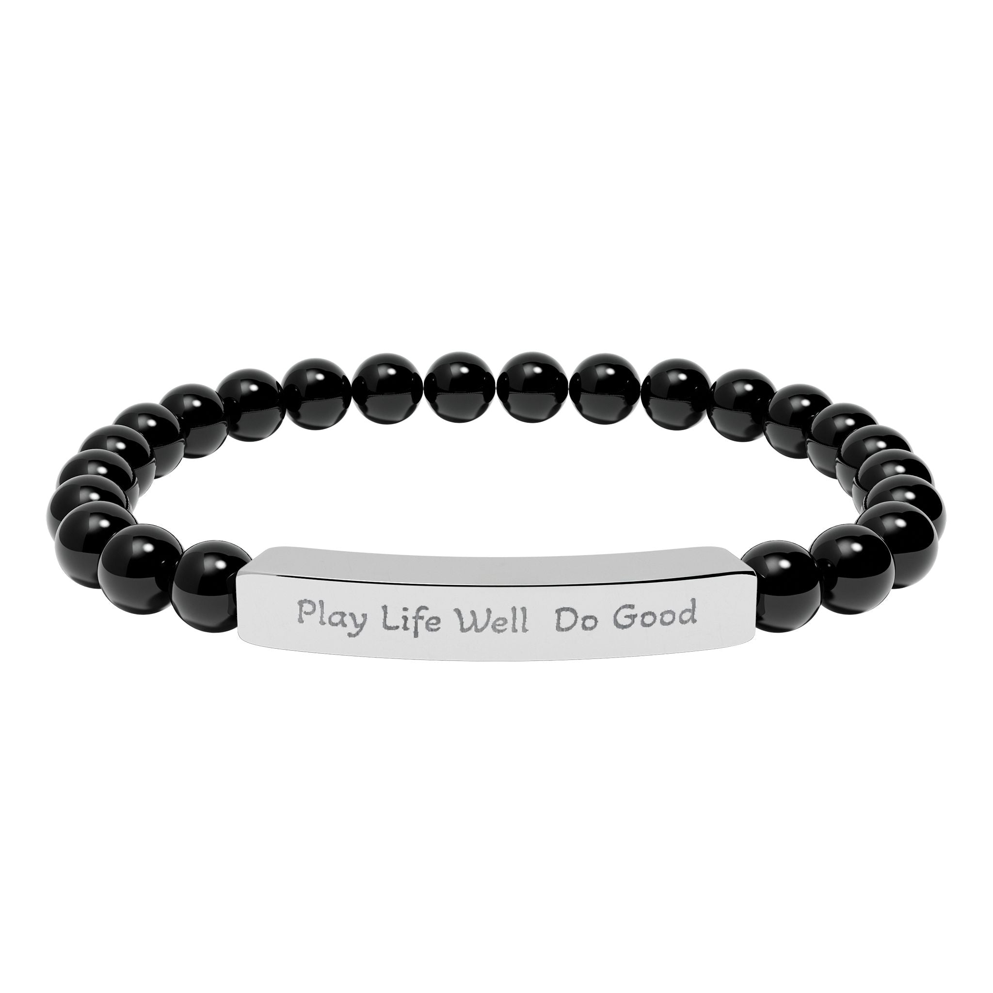 Play Life Well Do Good Natural Stone Stretch Bracelet — Polished Bar Bead Bracelet