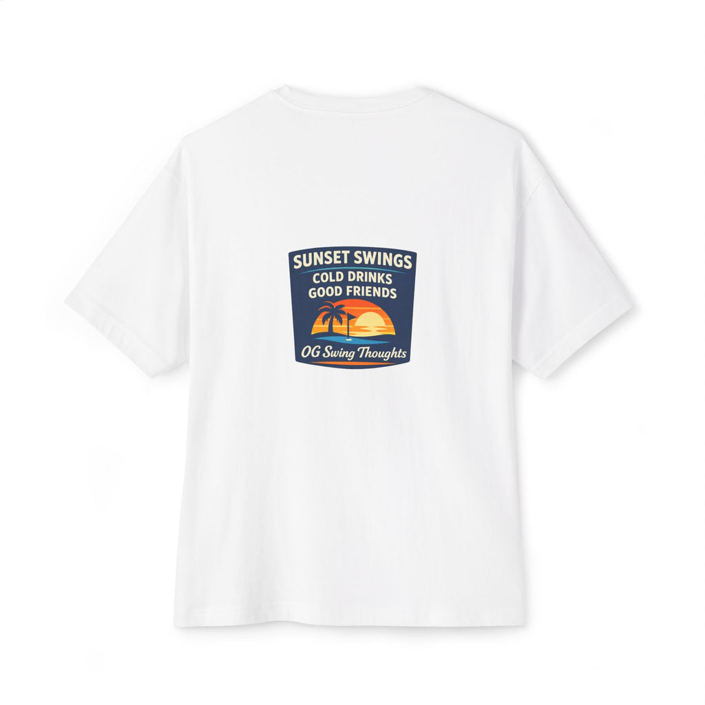 Sunset Swings Tee — 'Sunset Swings: Cold Drinks, Good Friends' Casual Boxy T-Shirt