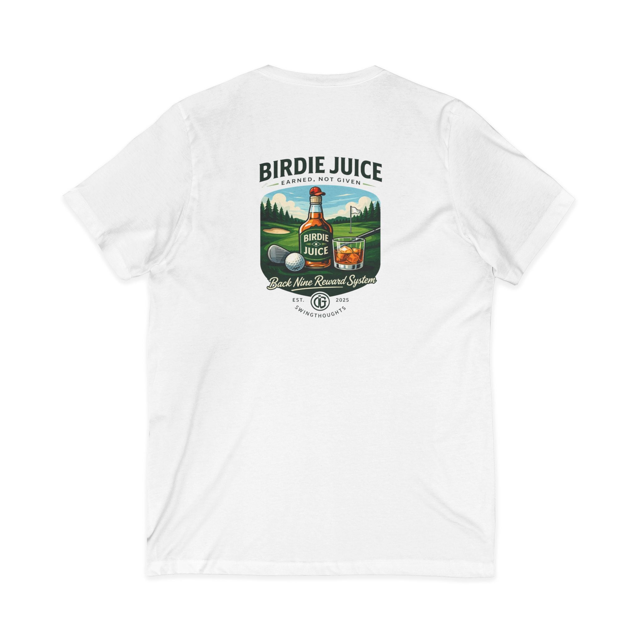 Birdie Juice Social Club Golf T‑Shirt — Vintage Golf Juice Logo V‑Neck