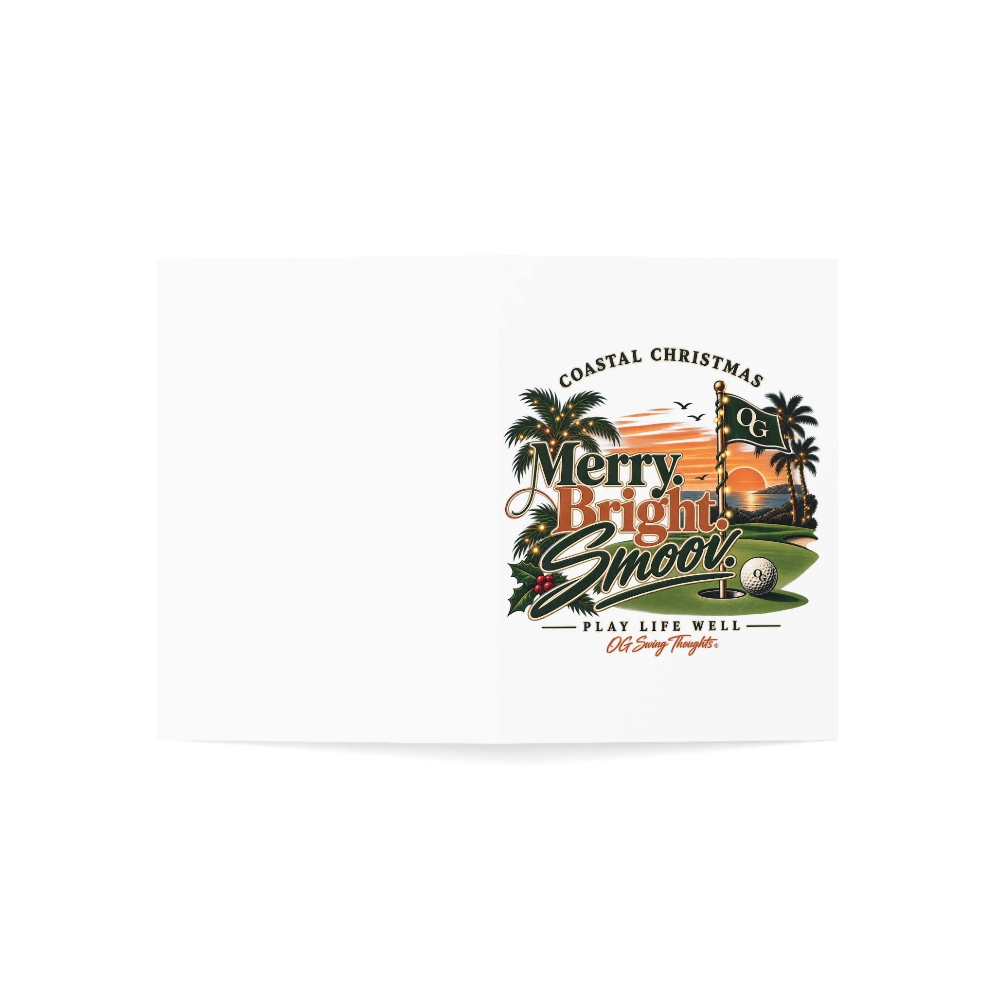 Coastal Christmas Golf Greeting Cards – "Merry Bright & Smoov" Holiday Note Cards (Pack Options)