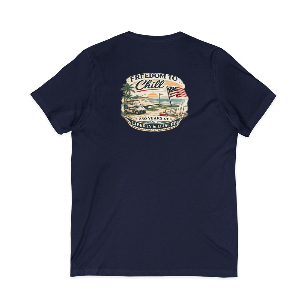 Freedom to Chill V-Neck Tee — Patriotic Beach Vintage Graphic