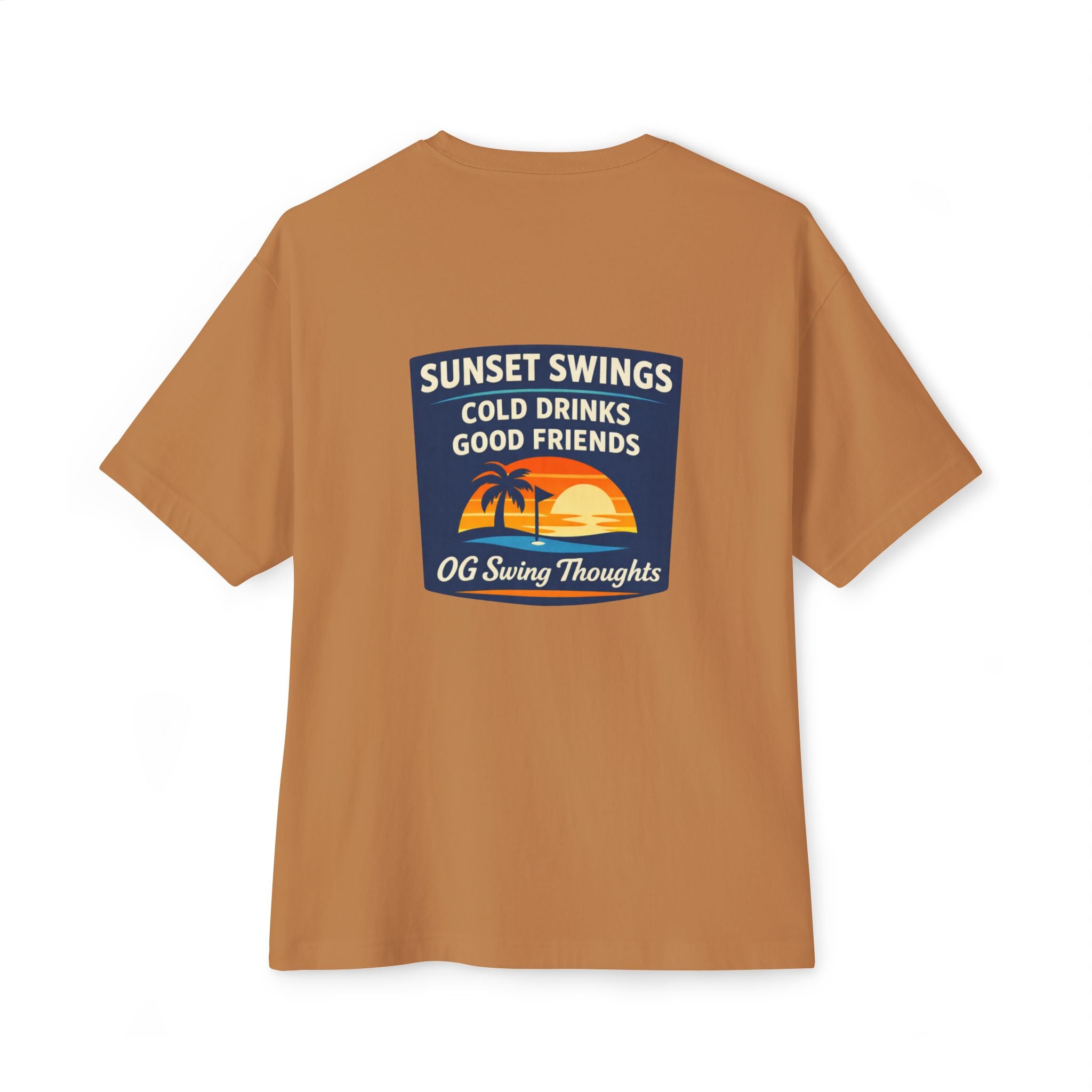 Sunset Swings Tee — 'Sunset Swings: Cold Drinks, Good Friends' Casual Boxy T-Shirt