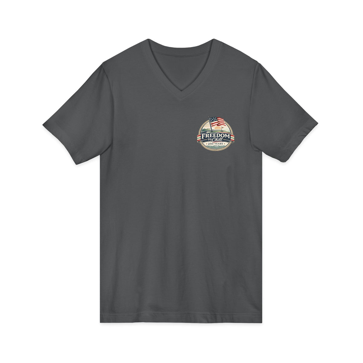 Freedom to Chill V-Neck Tee — Patriotic Beach Vintage Graphic