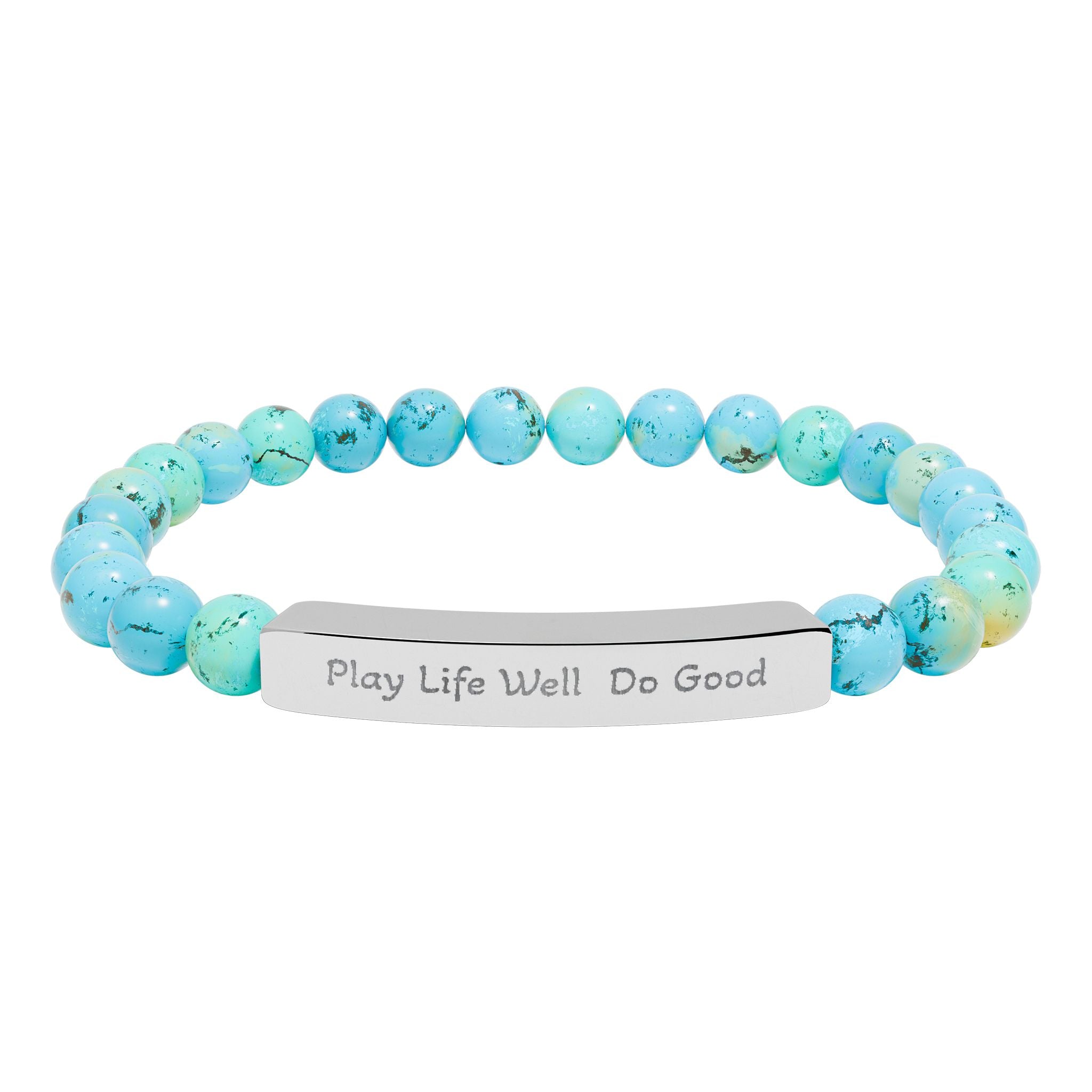 Play Life Well Do Good Natural Stone Stretch Bracelet — Polished Bar Bead Bracelet