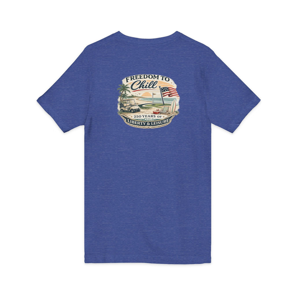 Freedom to Chill V-Neck Tee — Patriotic Beach Vintage Graphic