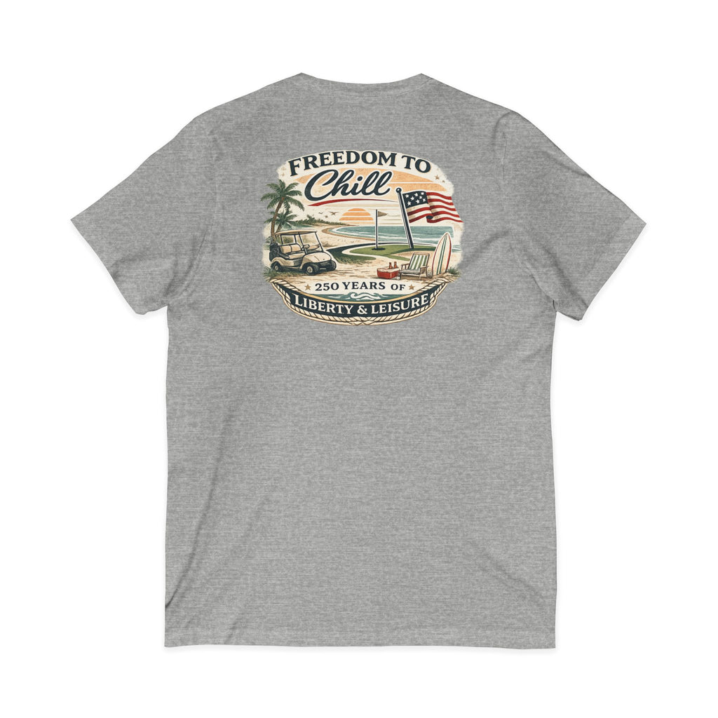 Freedom to Chill V-Neck Tee — Patriotic Beach Vintage Graphic