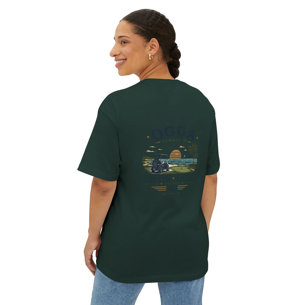 OGGA Beach Tee — "Live Free, Play Easy" Oversized Boxy T-Shirt