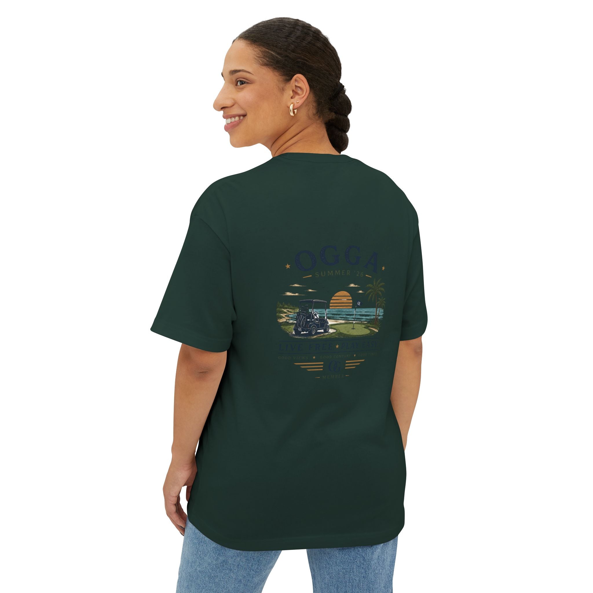 OGGA Beach Tee — "Live Free, Play Easy" Oversized Boxy T-Shirt
