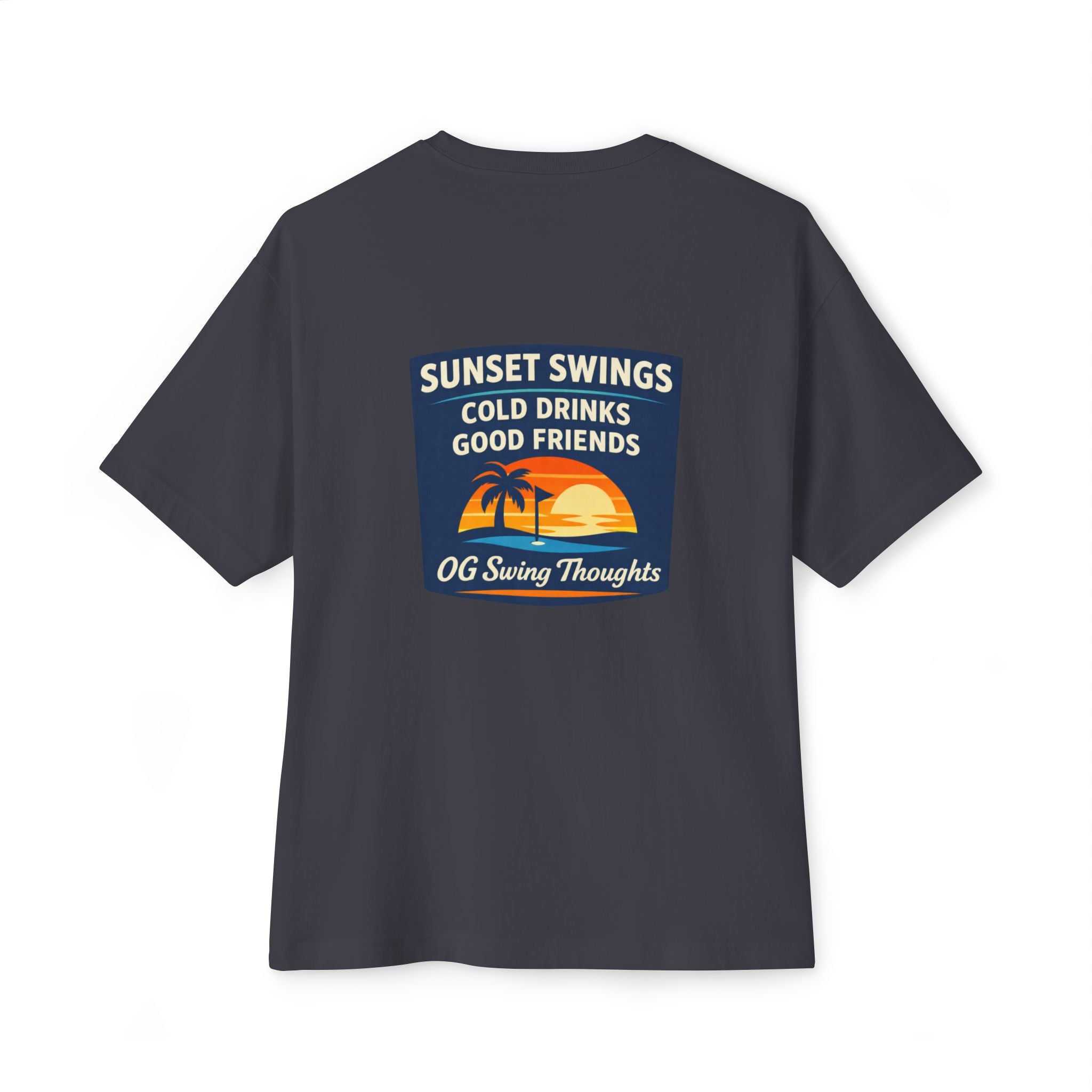 Sunset Swings Tee — 'Sunset Swings: Cold Drinks, Good Friends' Casual Boxy T-Shirt