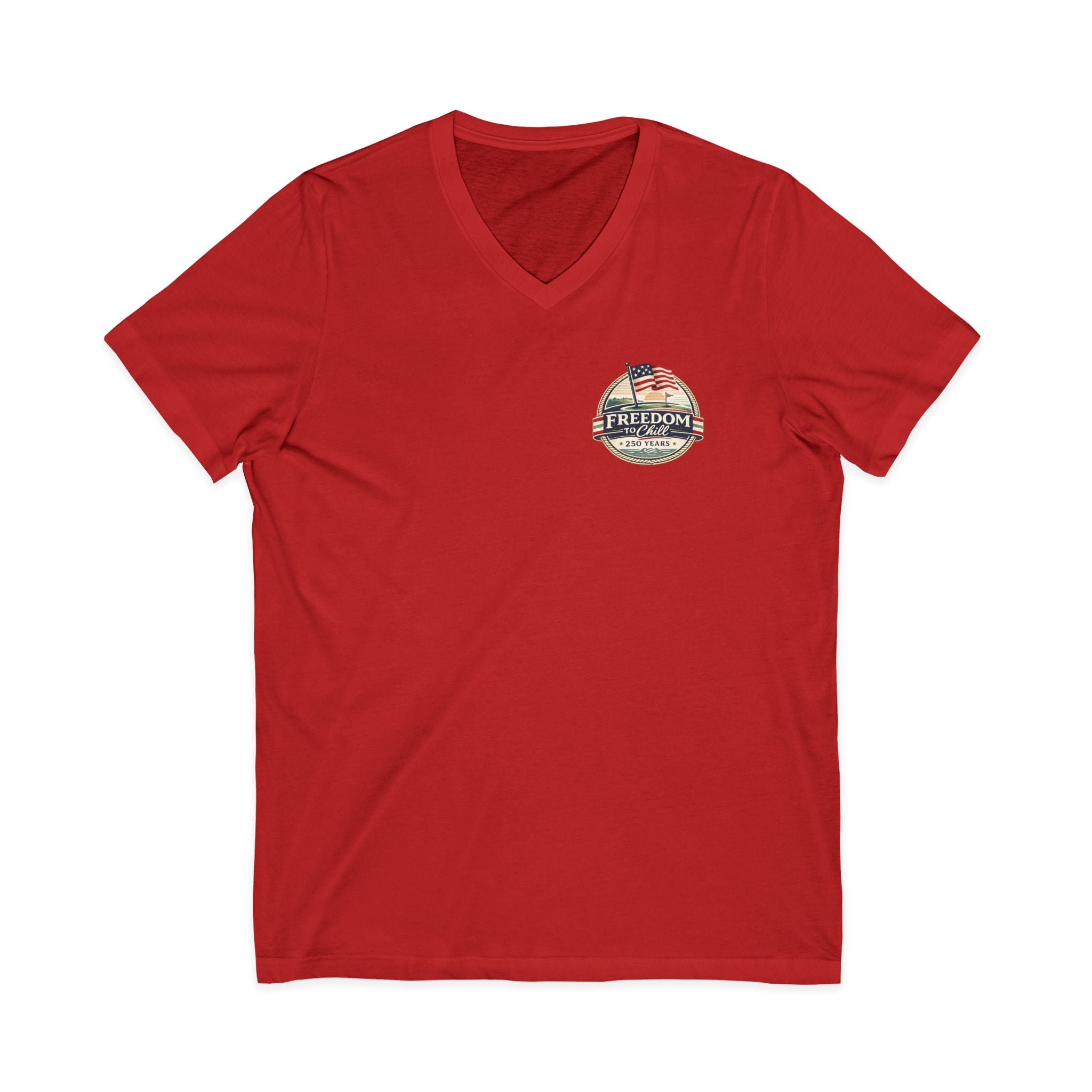 Freedom to Chill V-Neck Tee — Patriotic Beach Vintage Graphic
