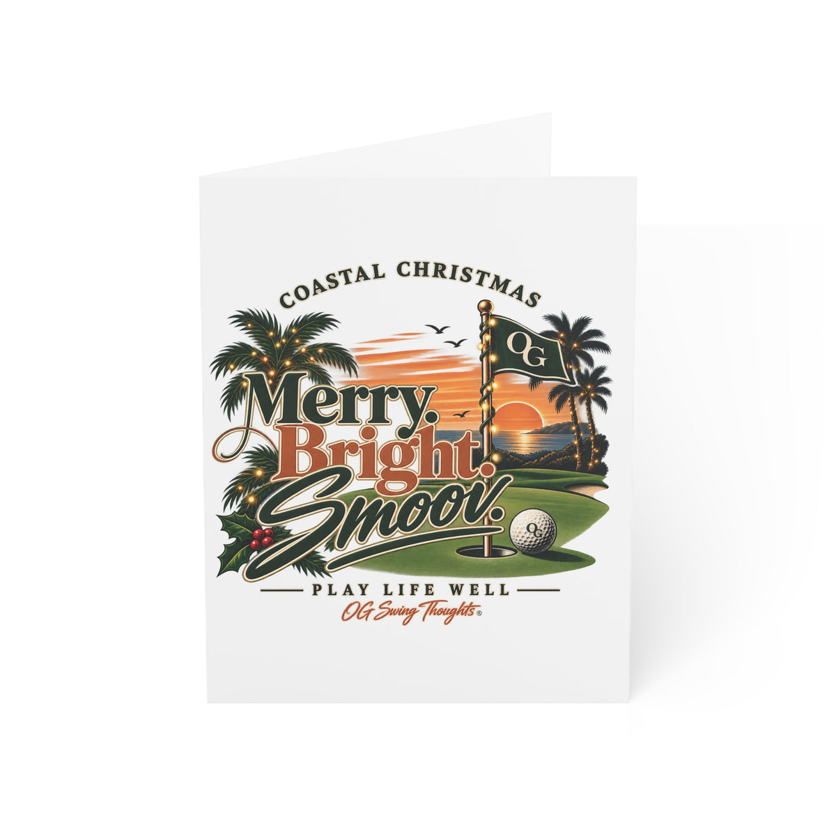 Coastal Christmas Golf Greeting Cards – "Merry Bright & Smoov" Holiday Note Cards (Pack Options)