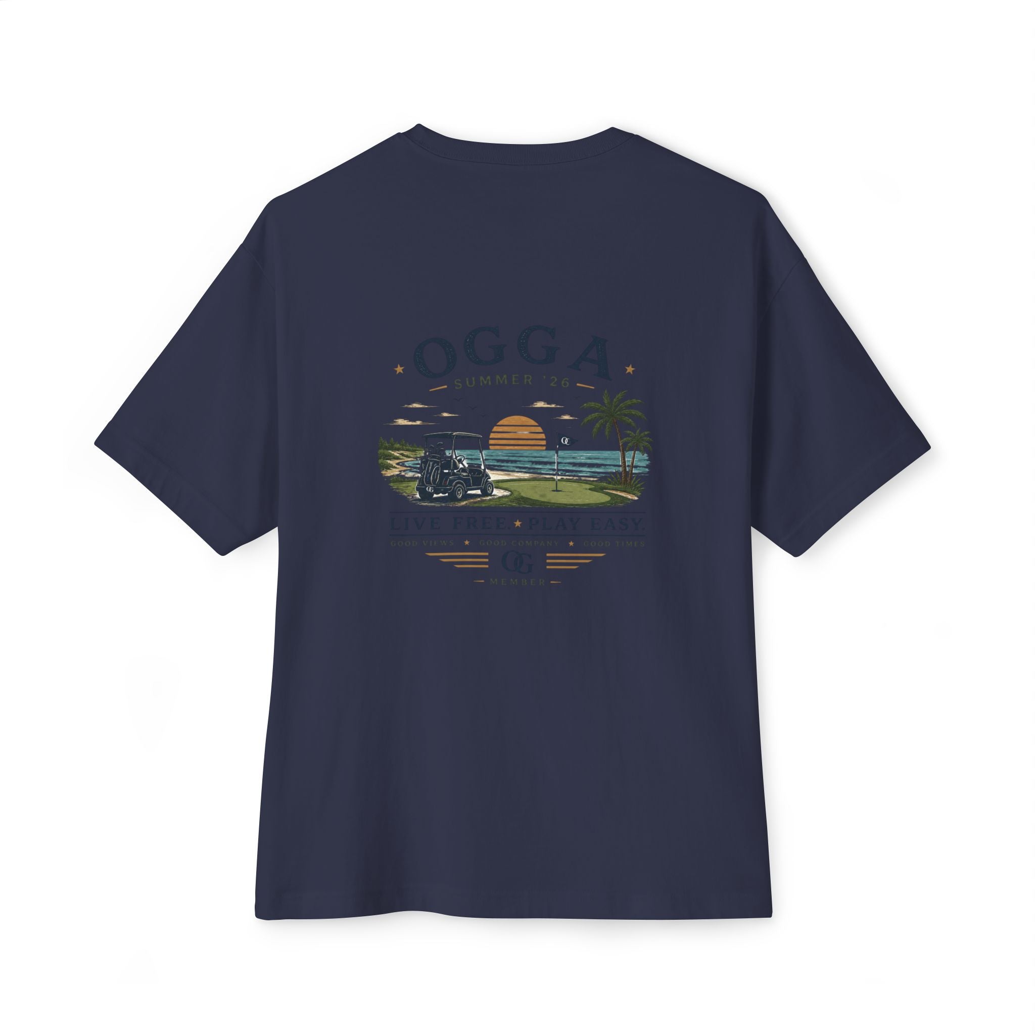 OGGA Beach Tee — "Live Free, Play Easy" Oversized Boxy T-Shirt
