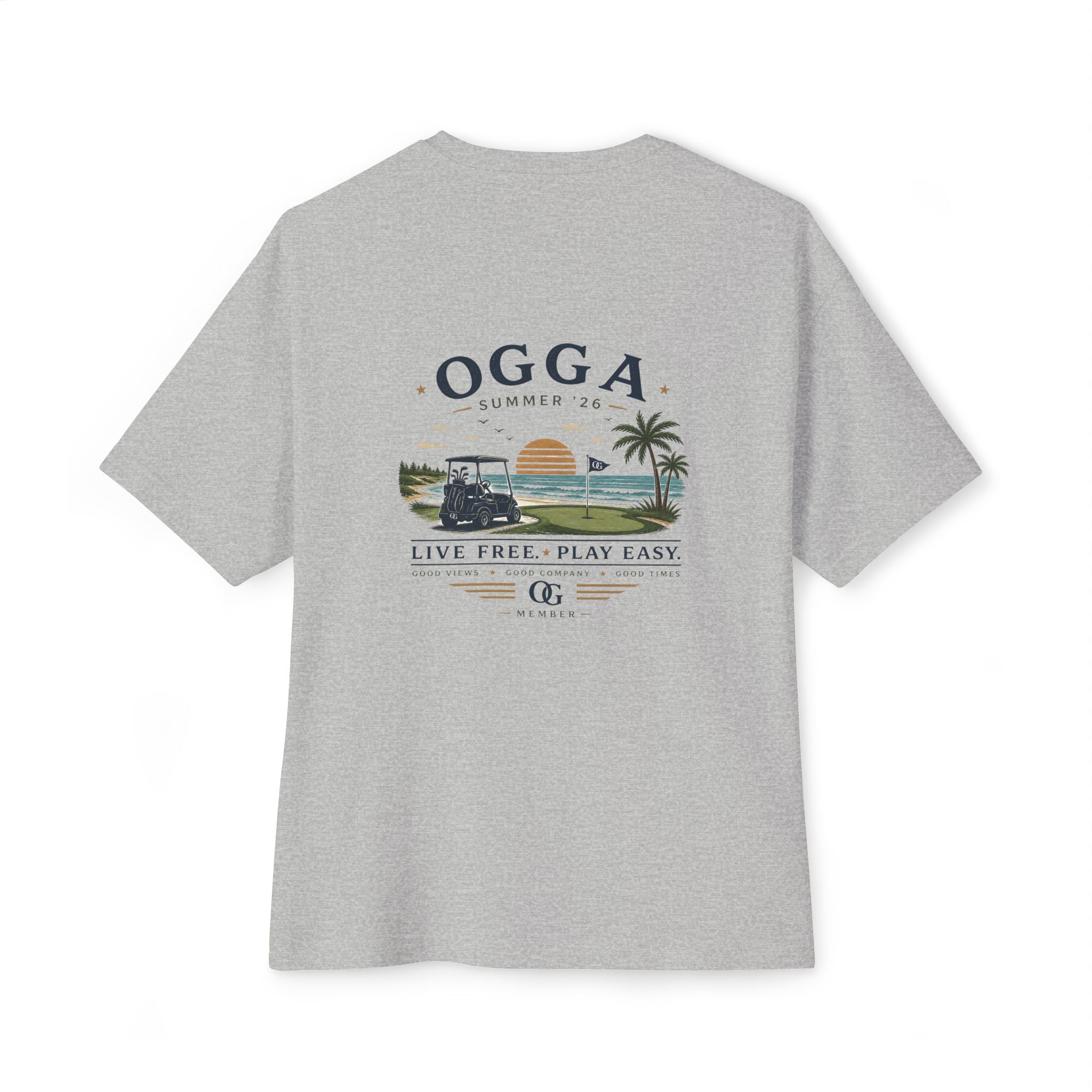 OGGA Beach Tee — "Live Free, Play Easy" Oversized Boxy T-Shirt