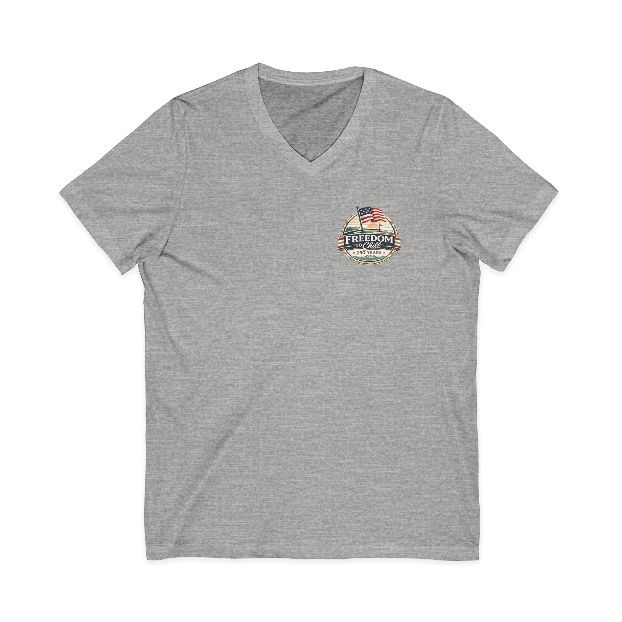 Freedom to Chill V-Neck Tee — Patriotic Beach Vintage Graphic