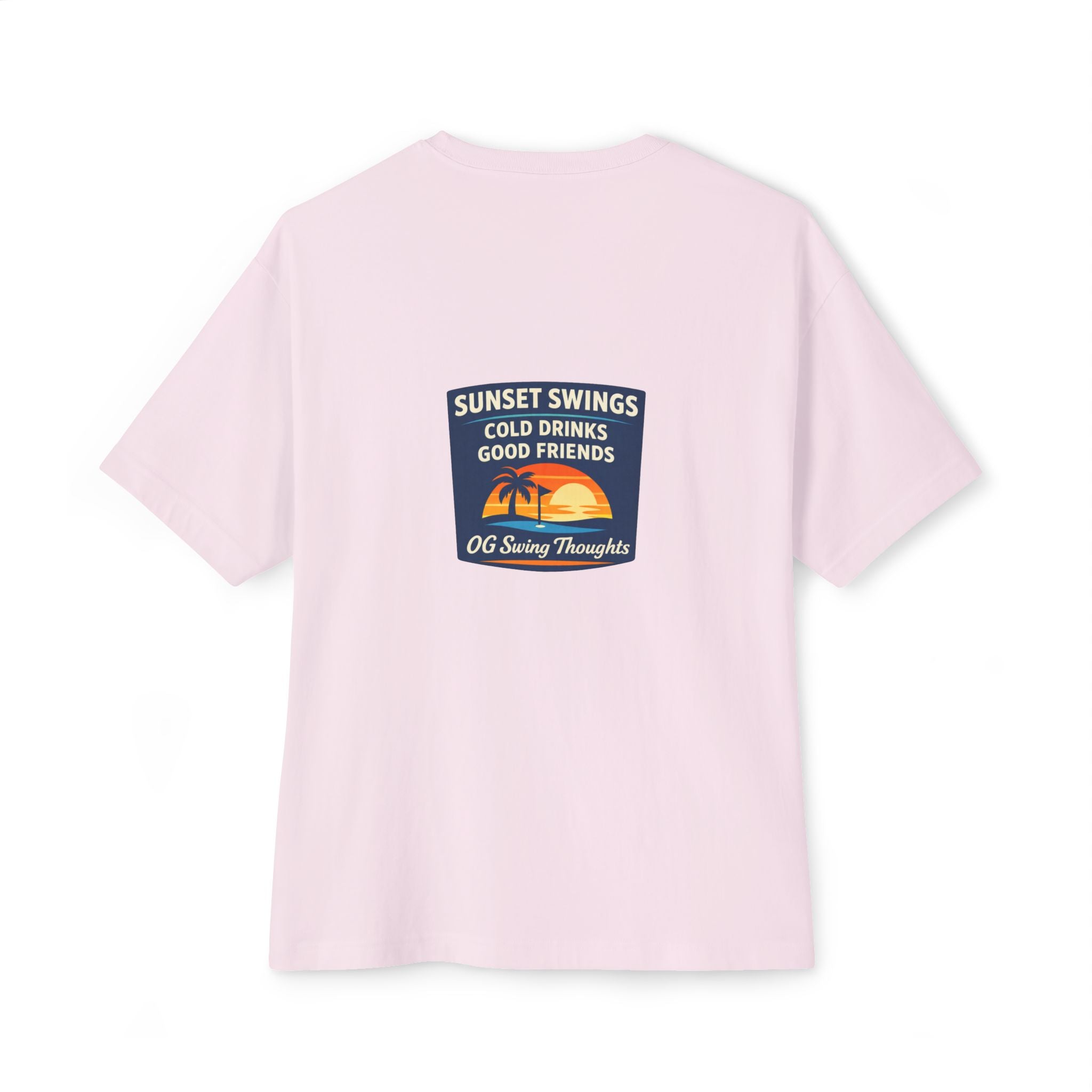 Sunset Swings Tee — 'Sunset Swings: Cold Drinks, Good Friends' Casual Boxy T-Shirt