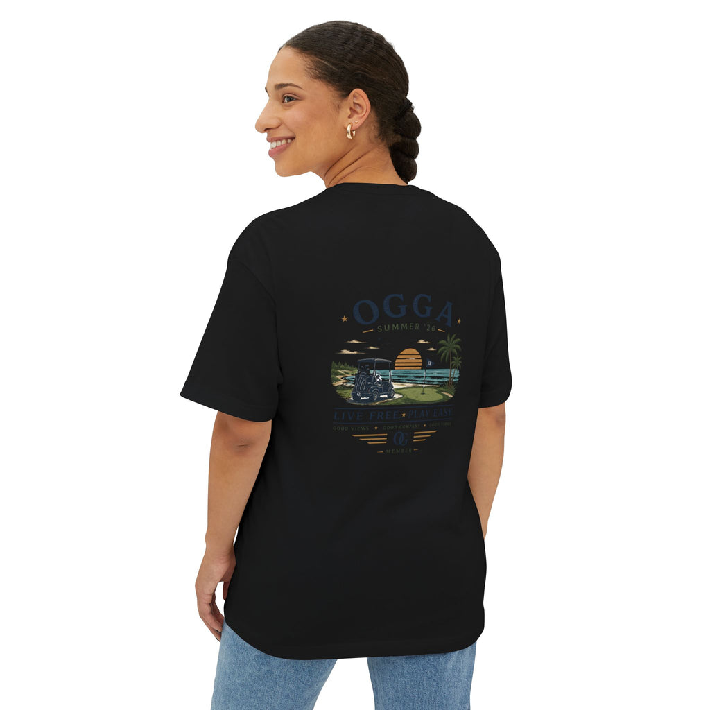 OGGA Beach Tee — "Live Free, Play Easy" Oversized Boxy T-Shirt