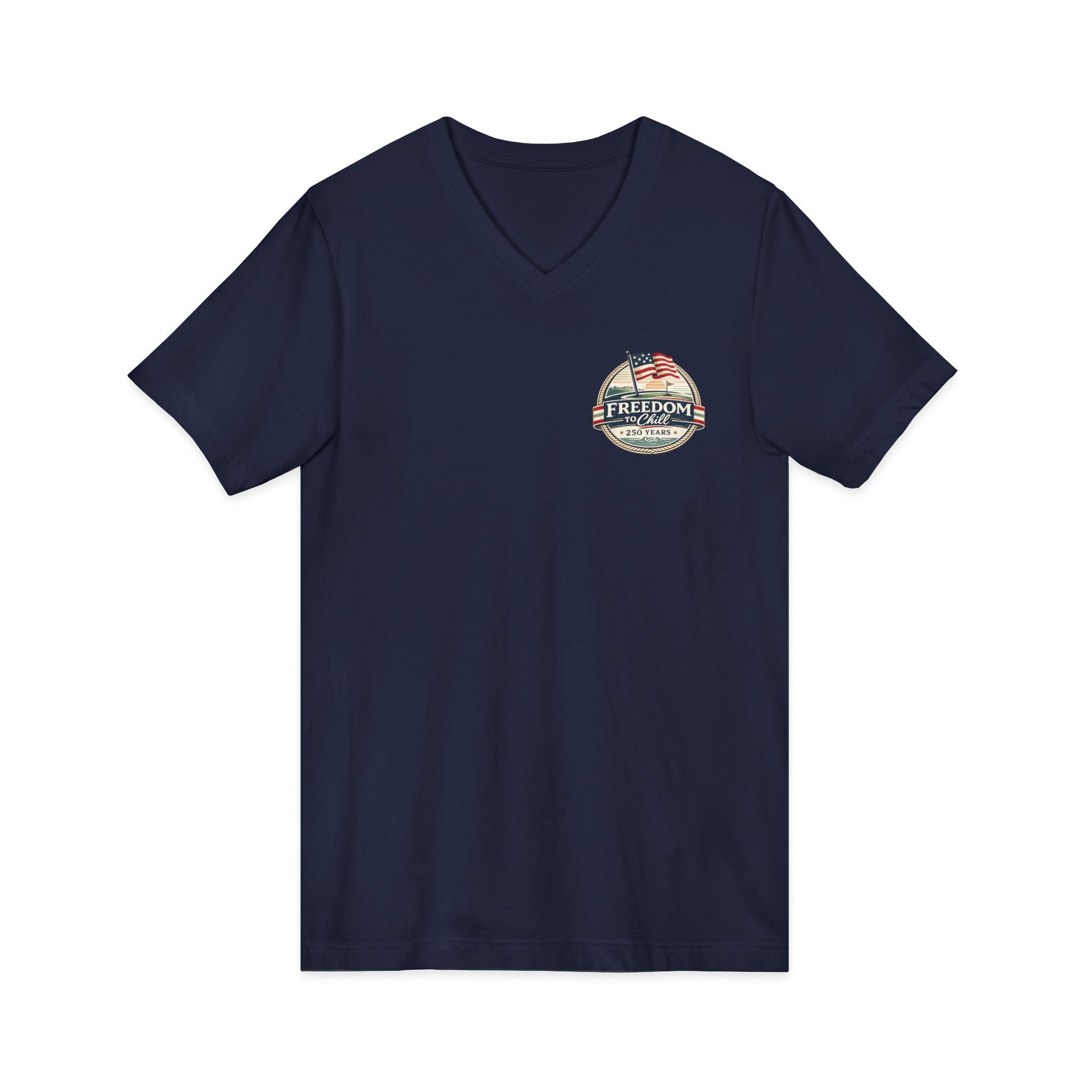 Freedom to Chill V-Neck Tee — Patriotic Beach Vintage Graphic