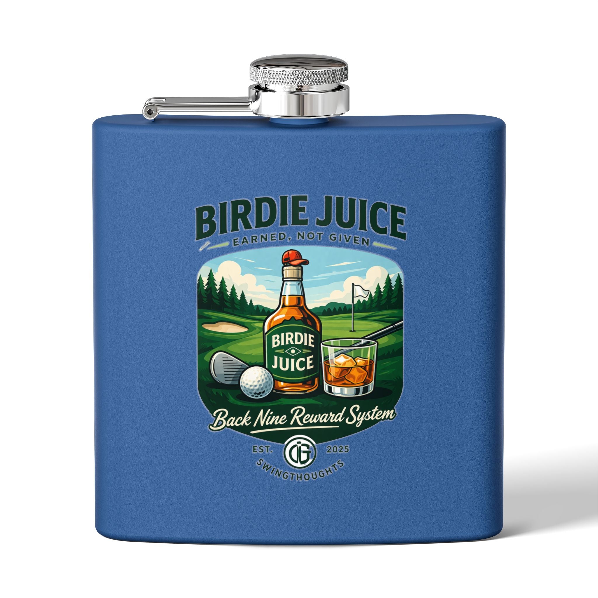 Golf Flask — “Birdie Juice” 6oz Stainless Steel Hip Flask (Golf Gift)