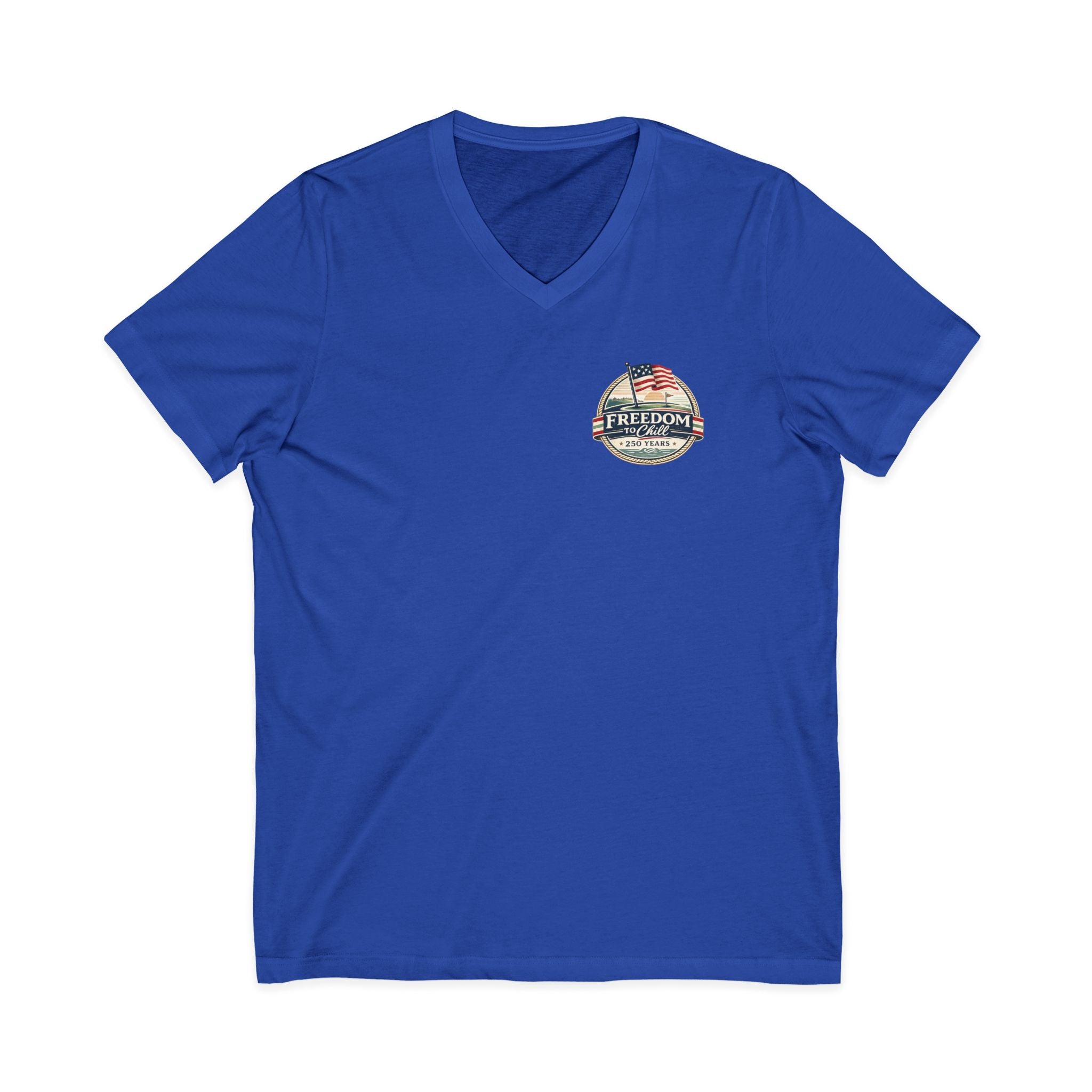 Freedom to Chill V-Neck Tee — Patriotic Beach Vintage Graphic