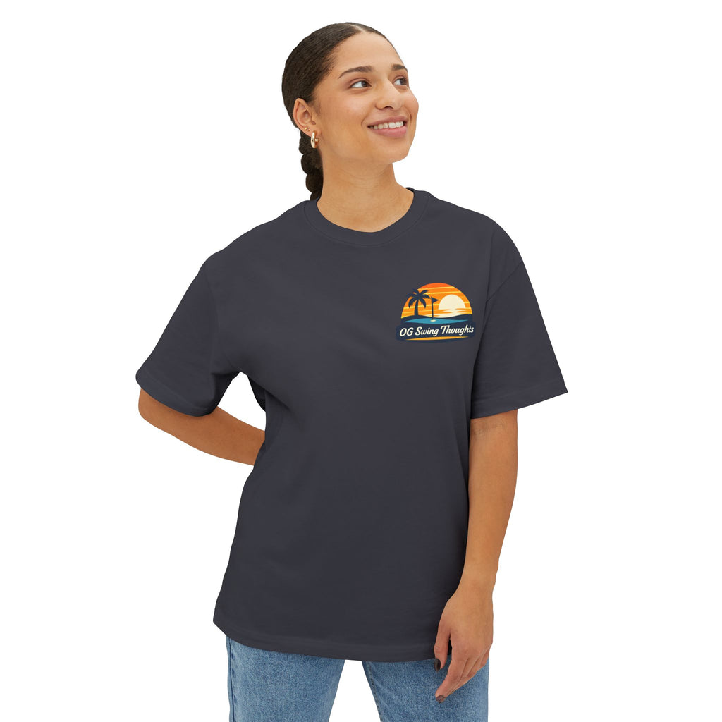 Sunset Swings Tee — 'Sunset Swings: Cold Drinks, Good Friends' Casual Boxy T-Shirt