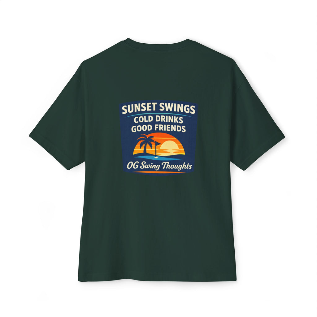 Sunset Swings Tee — 'Sunset Swings: Cold Drinks, Good Friends' Casual Boxy T-Shirt