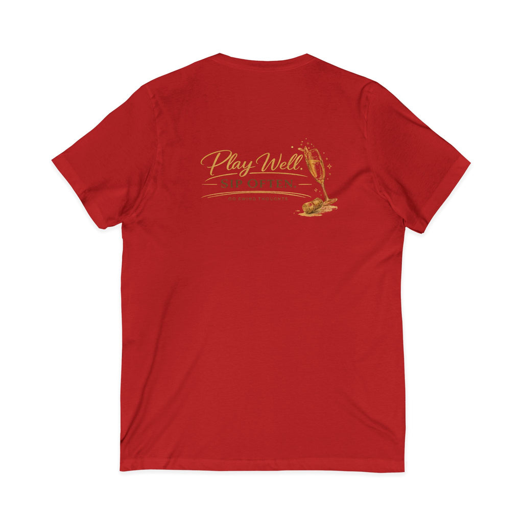 Bogeys & Bubbles V-Neck Tee — “Play Well, Sip Often”