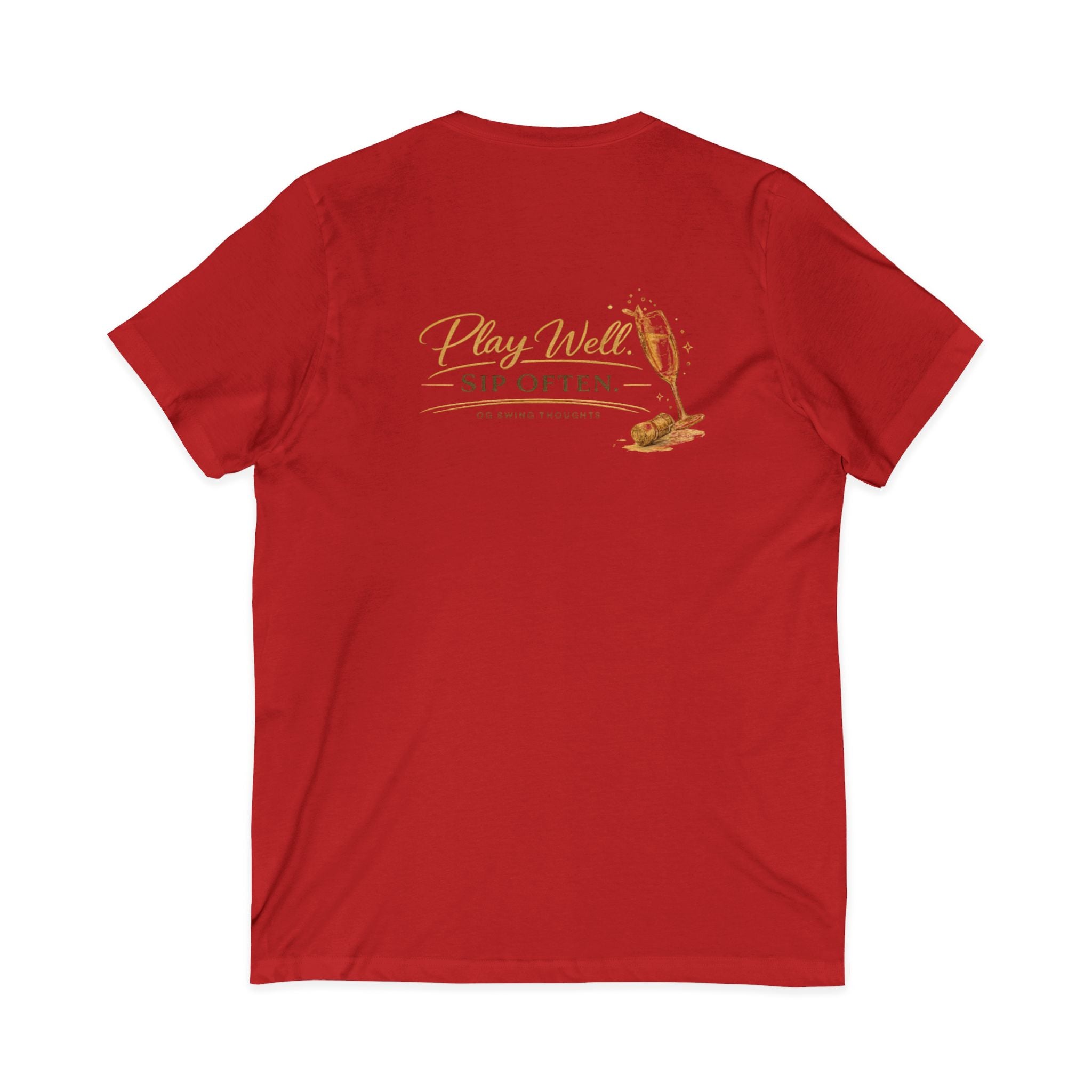 Bogeys & Bubbles V-Neck Tee — “Play Well, Sip Often”