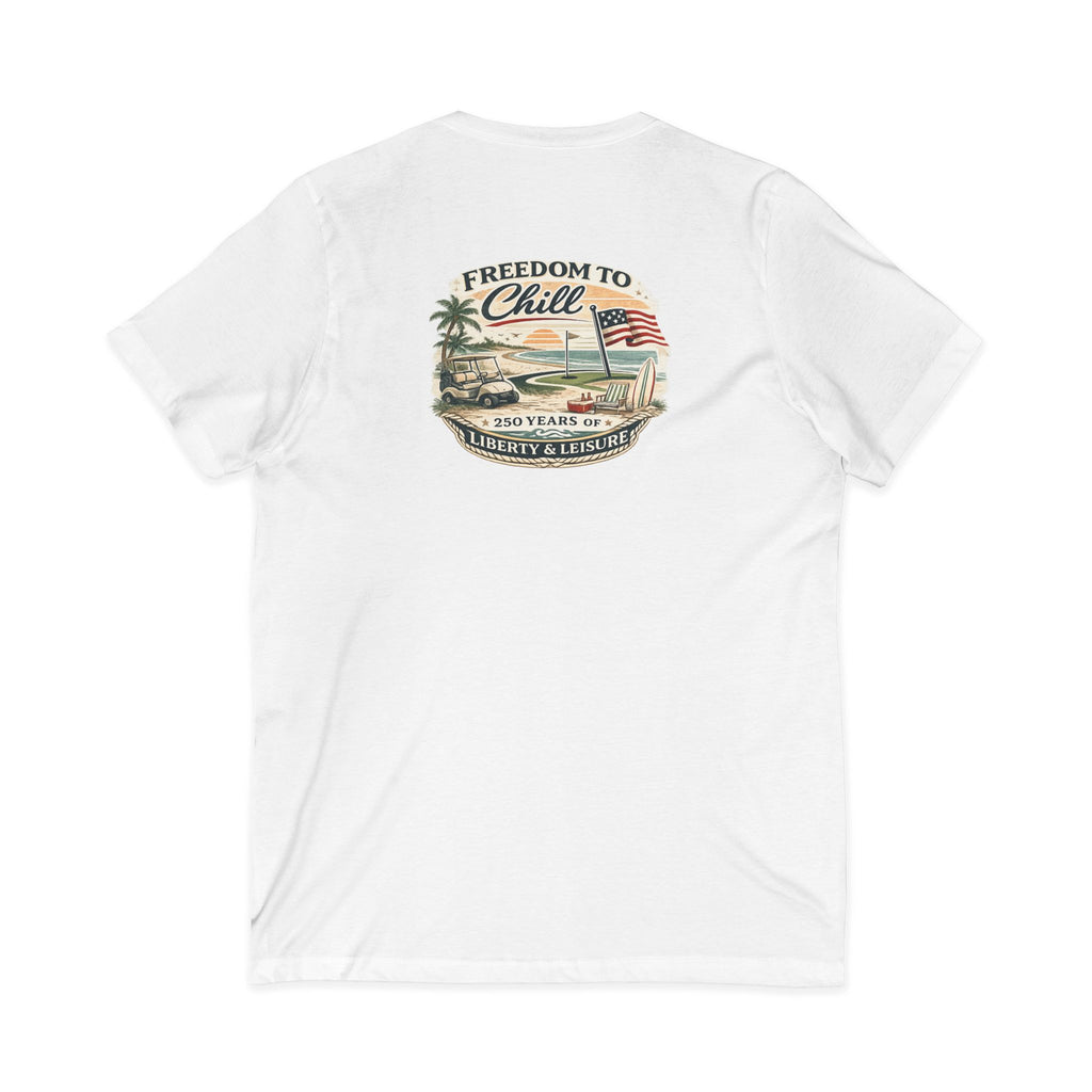 Freedom to Chill V-Neck Tee — Patriotic Beach Vintage Graphic