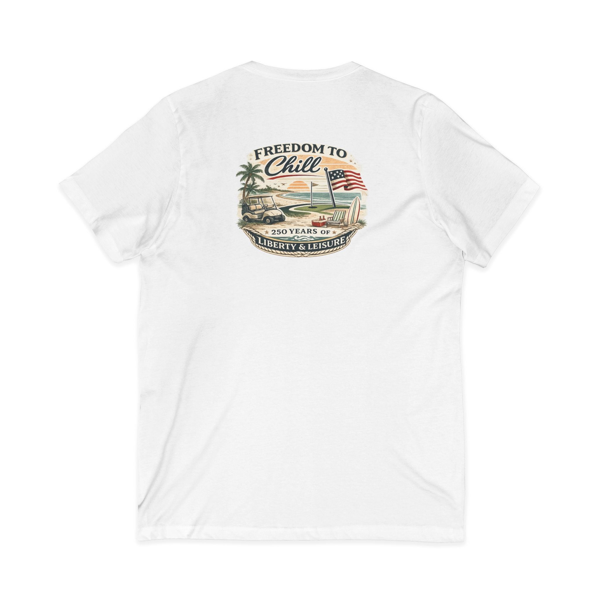 Freedom to Chill V-Neck Tee — Patriotic Beach Vintage Graphic