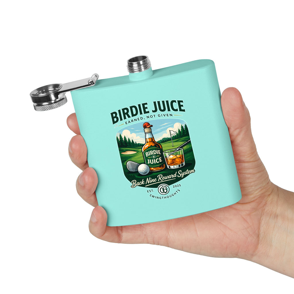 Golf Flask — “Birdie Juice” 6oz Stainless Steel Hip Flask (Golf Gift)
