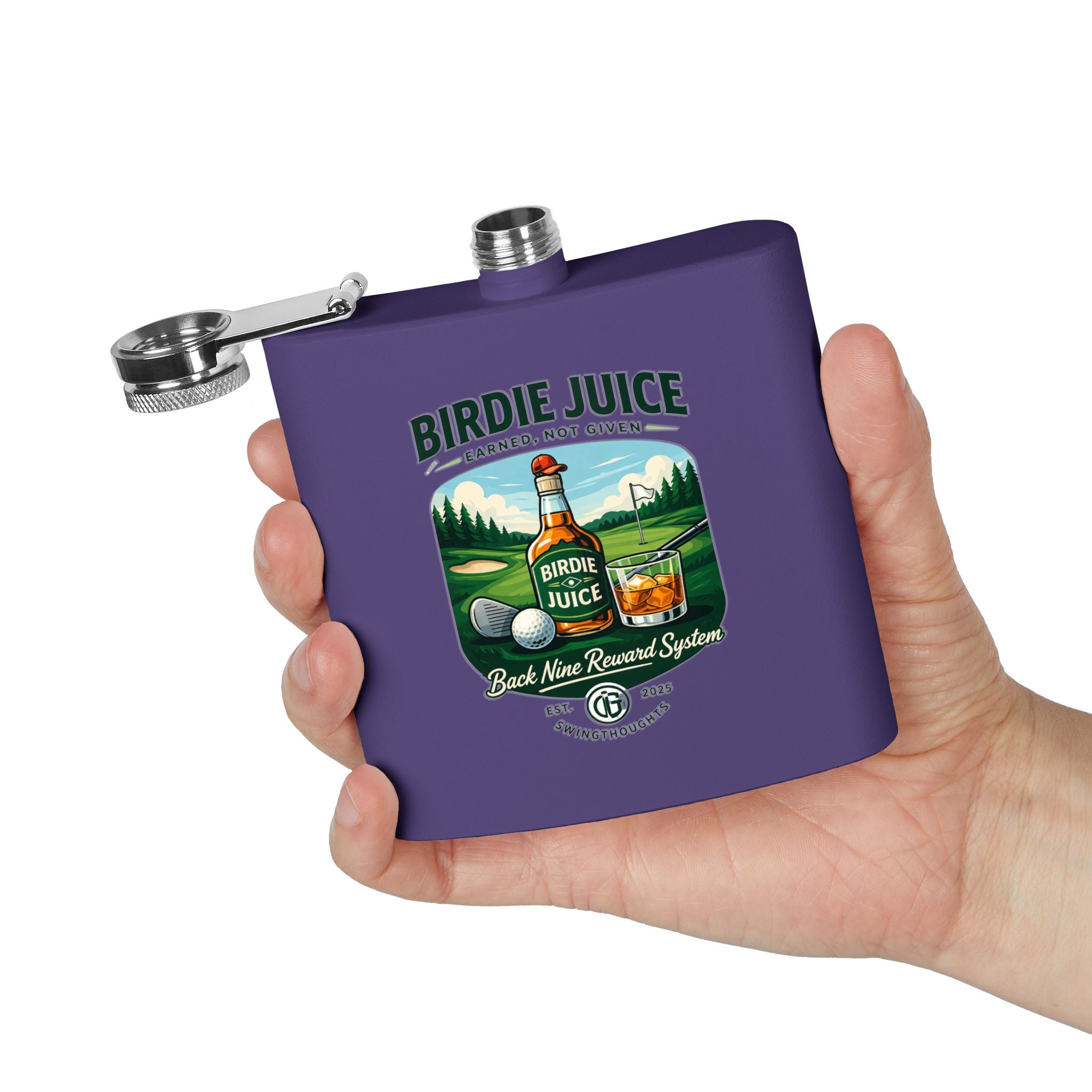 Golf Flask — “Birdie Juice” 6oz Stainless Steel Hip Flask (Golf Gift)