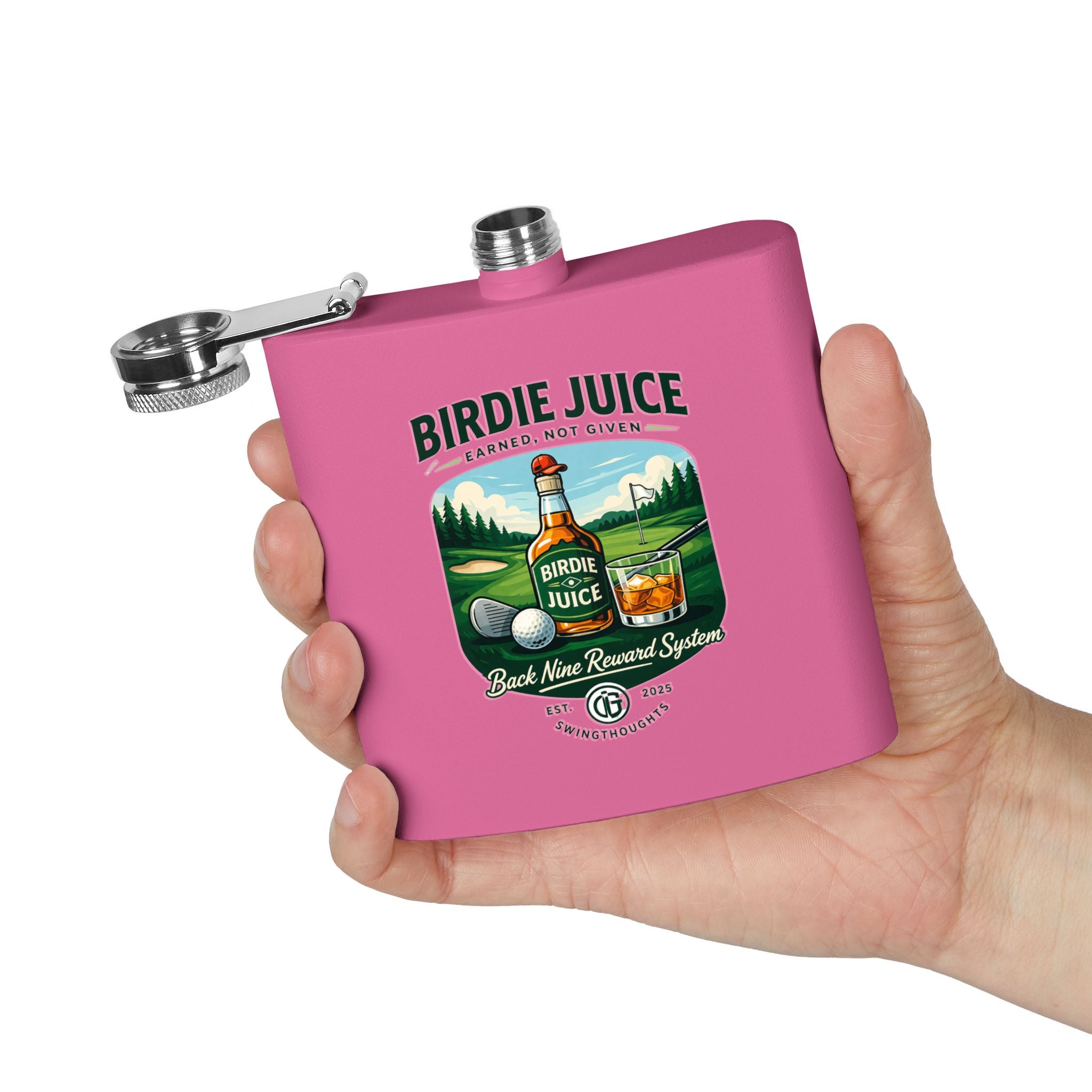 Golf Flask — “Birdie Juice” 6oz Stainless Steel Hip Flask (Golf Gift)