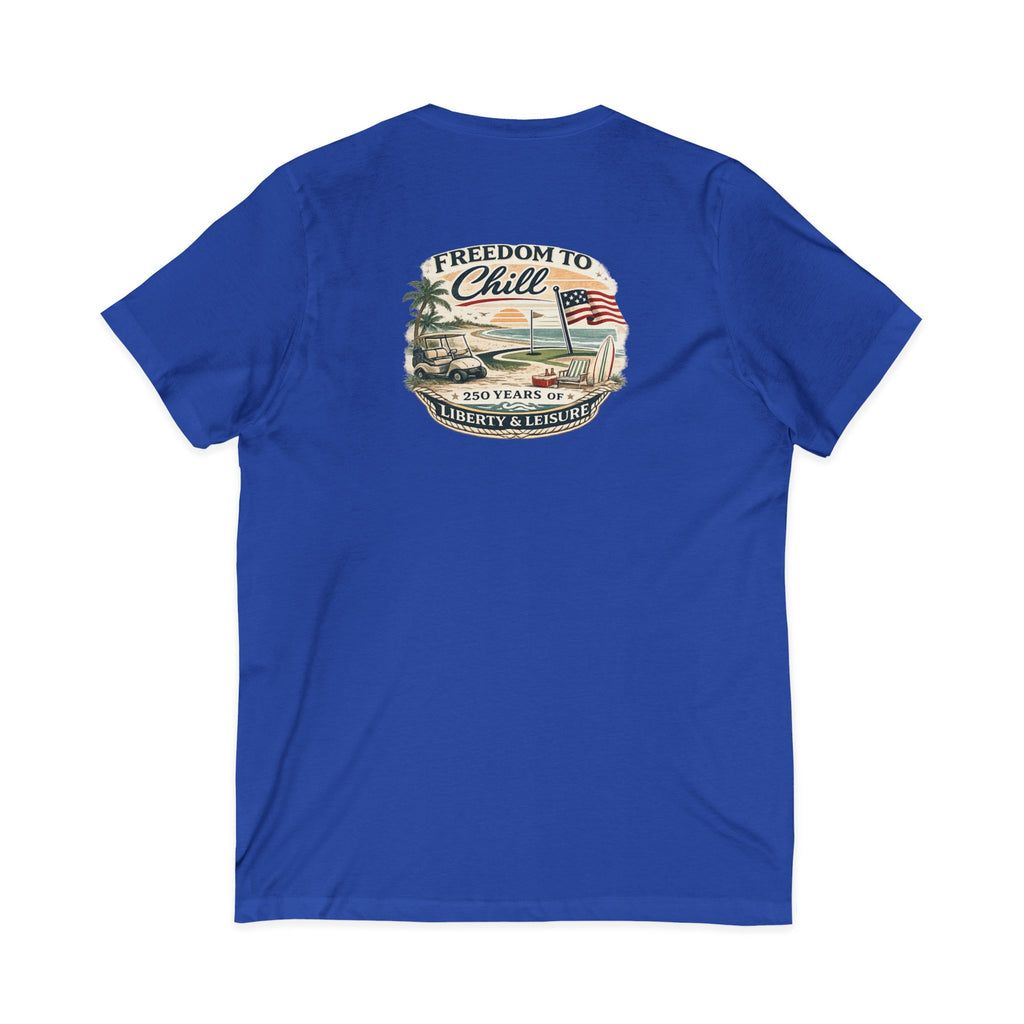 Freedom to Chill V-Neck Tee — Patriotic Beach Vintage Graphic