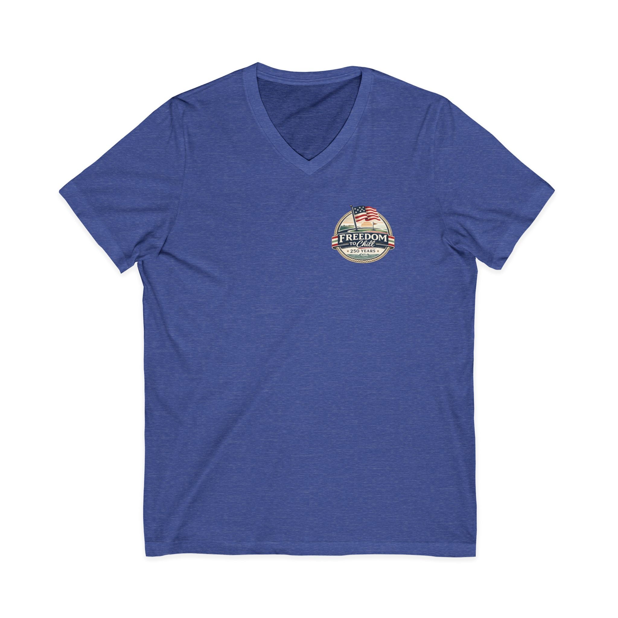 Freedom to Chill V-Neck Tee — Patriotic Beach Vintage Graphic